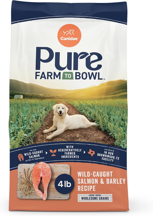 CANIDAE Pure Farm to Bowl Wild-Caught Salmon & Barley, Adult, Dry Dog Food, 4lb