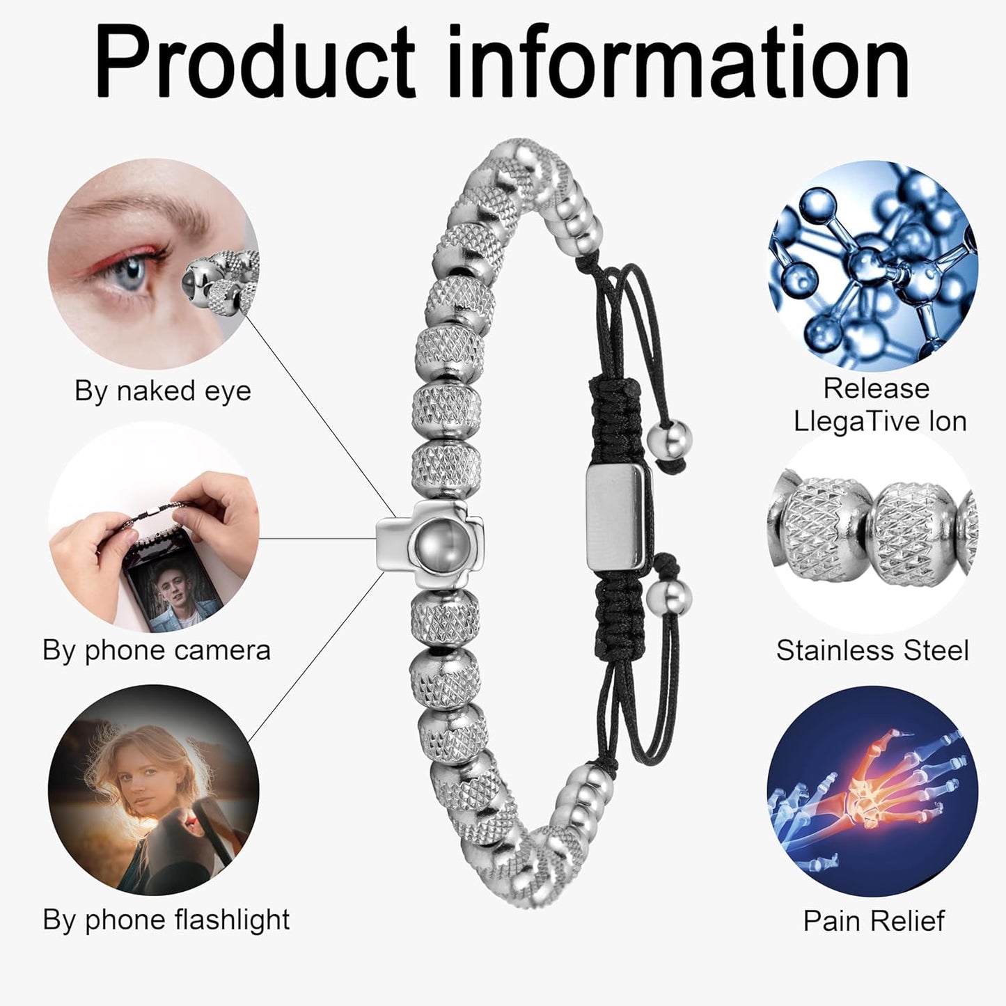 EMIRISTIC Custom Photo Bracelet - Personalized Picture Natural Stone Cuban Chain Bracelet - Any Special Day Gifts