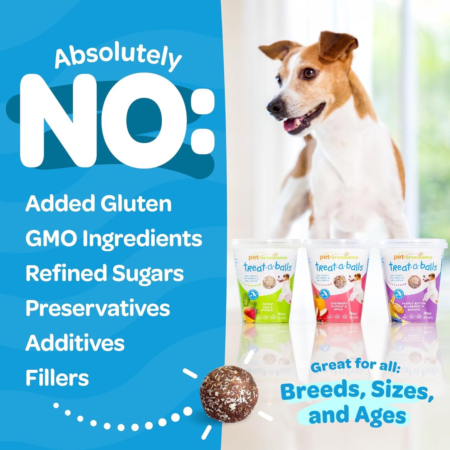 Peanut Butter Dog Treats with Banana & Blueberry - Healthy Dog Treats - Soft, Natural, Grain Free, Low Calorie, Gluten Free, Non-GMO, Clean & Nutritious Ingredients - 18pk