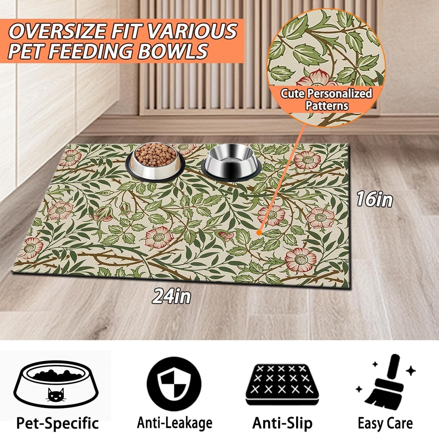 Pet Feeding Mat for Dogs and Cats - Super Absorbent Anti-Slip Bowl Pad, Eco-Friendly Washable Mat to Prevent Spills and Mess Thicket Mat 16"x24"