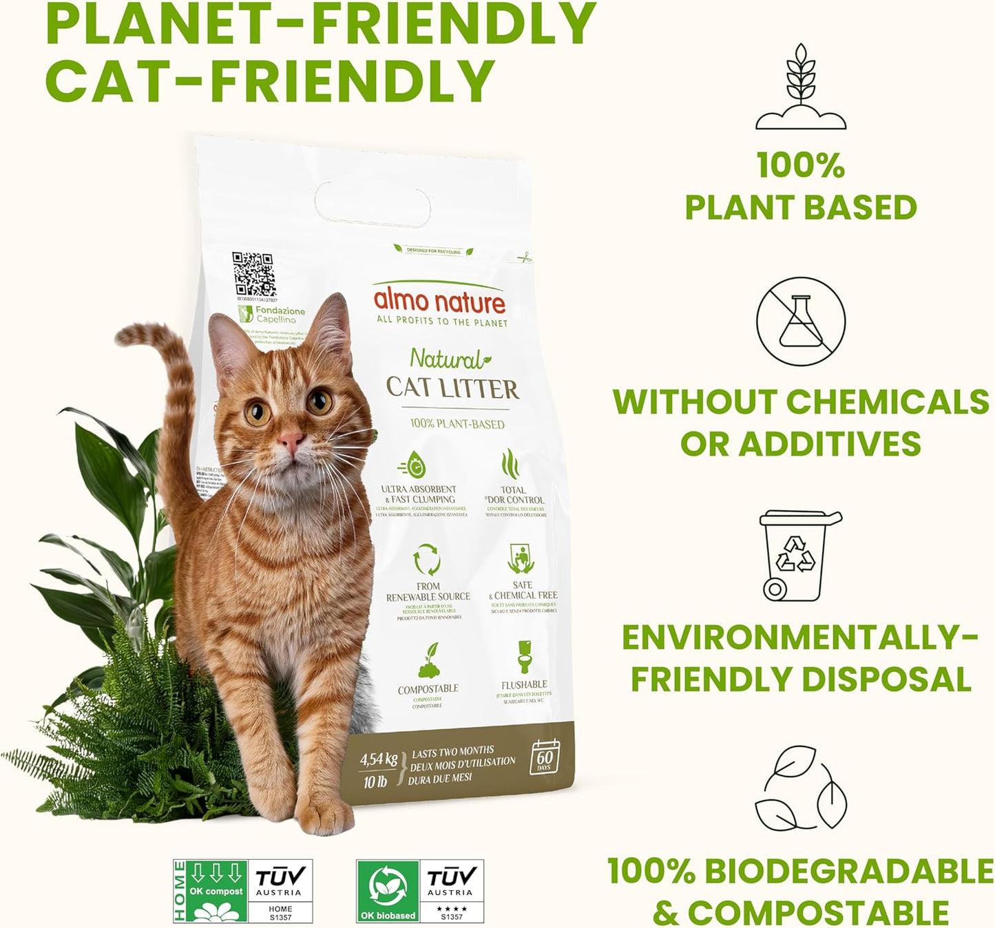 Almo Nature: Natural Unscented Cat Litter - 5 lbs - Non-Toxic, 100% Plant-Based, Clumping, Biodegradable, Compostable, for Cats & Kittens