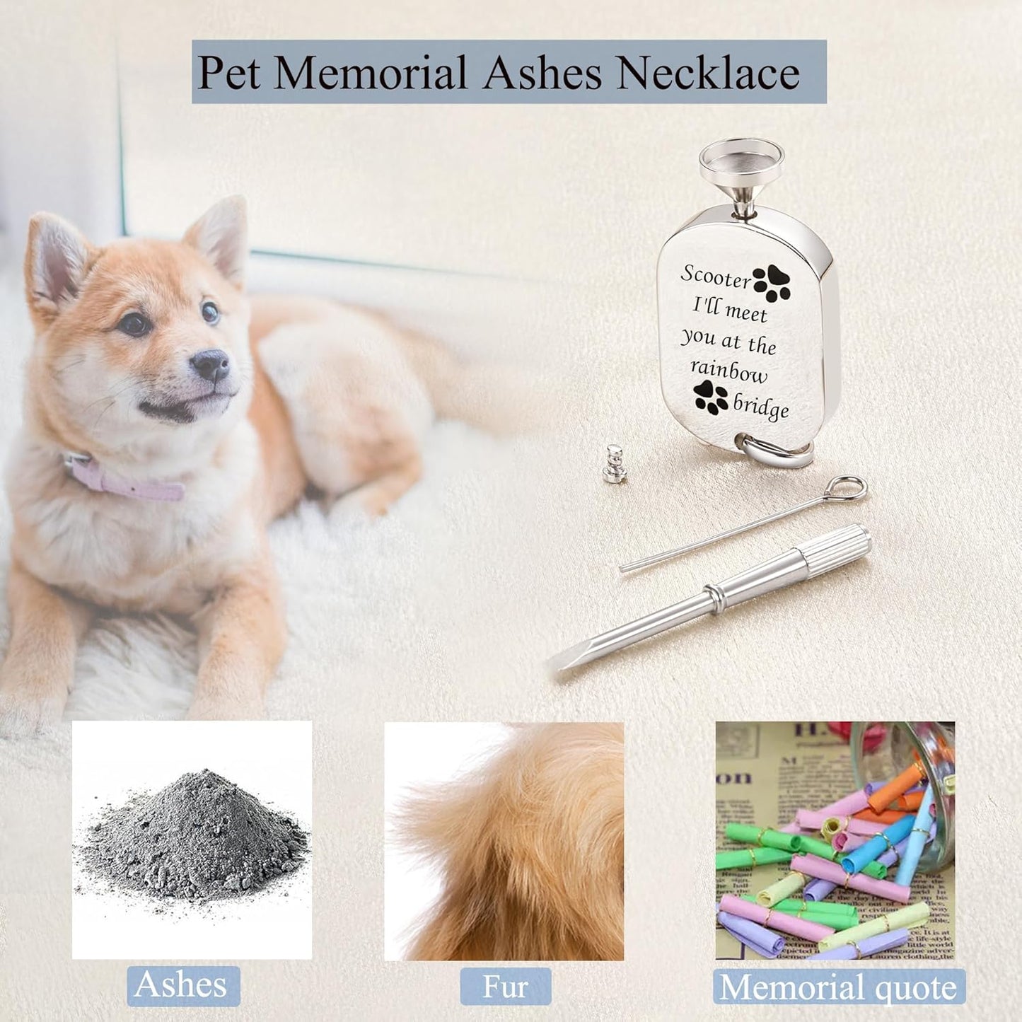Fanery Sue Personalized Pet Ashes Necklace for Dog Cat Custom Photo&Text Pet Loss Sympathy Gift Cremation Jewelry