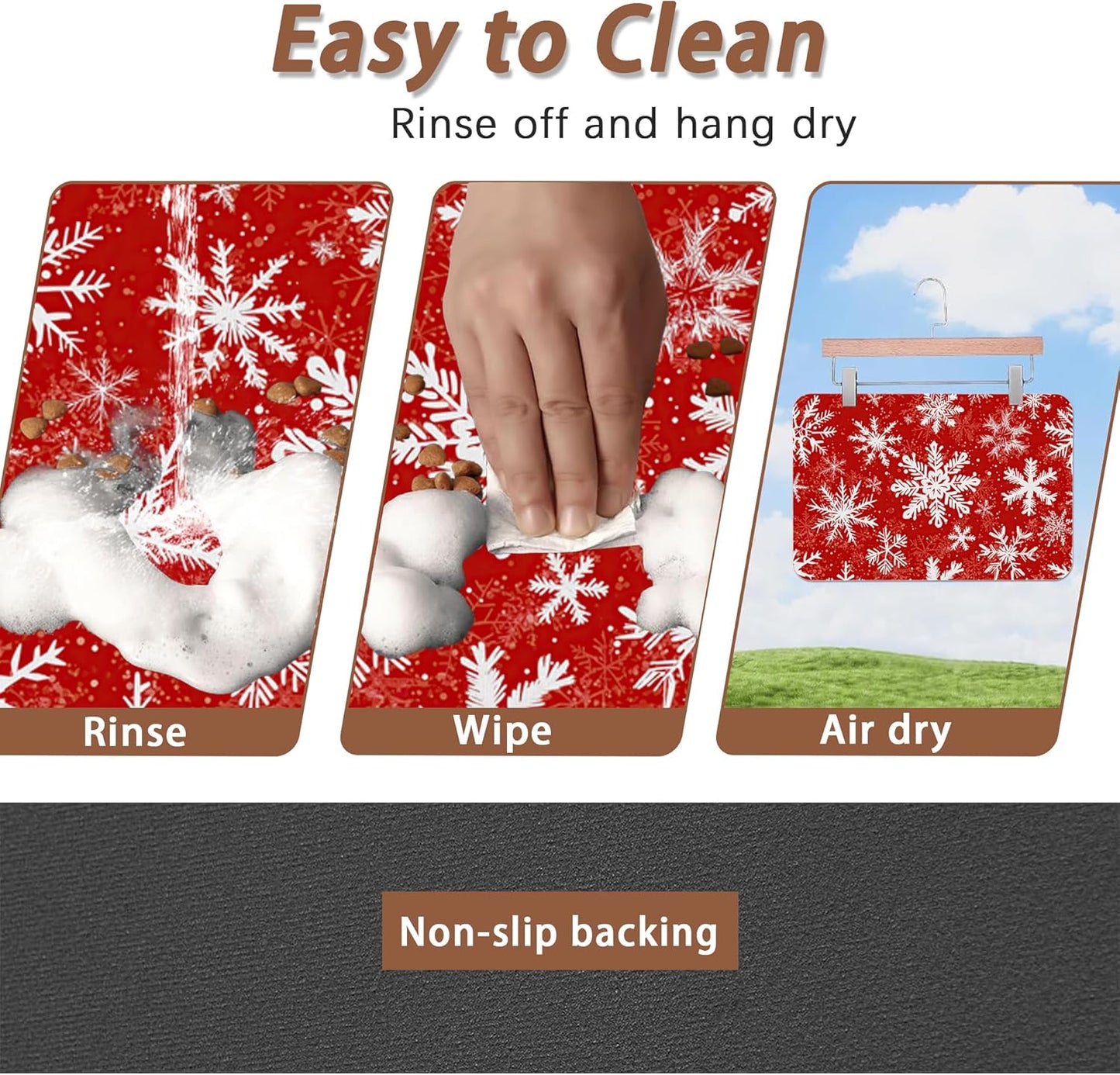 Christmas Dog Food Mat for Floors,Snowflake Absorbent Pet Food and Water Bowl Mats,Non-Slip Pet Feeding Mat,Pet Supplies 12" x 20"