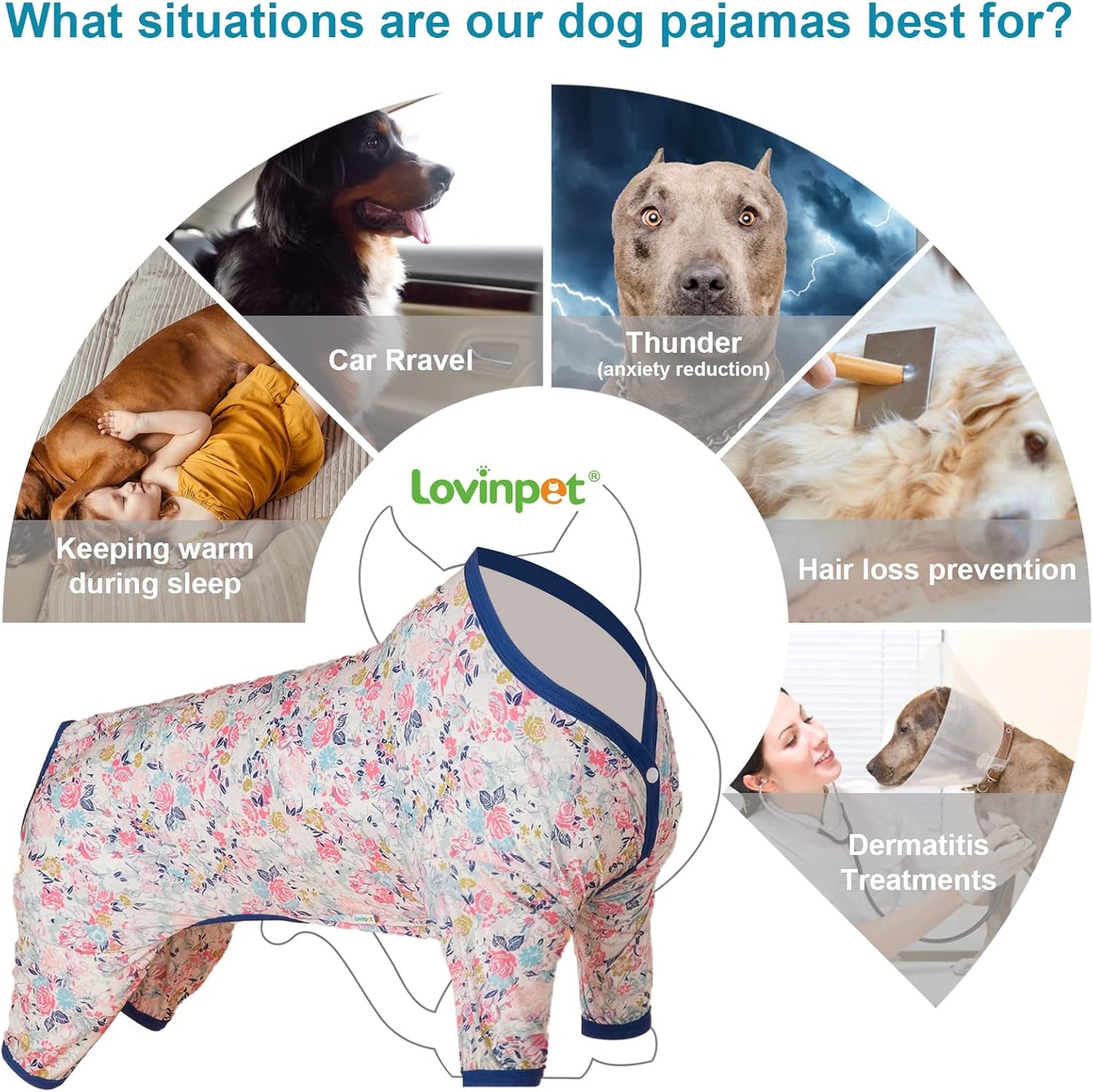 LovinPet Large Dog Pajamas - Anxiety Calming Dog Shirt, Lightweight Fabric, Adorable Spring Flowers Print, Pjs for Large Dogs, Pajamas for Pitbulls, Pitbull Clothes, Pink L