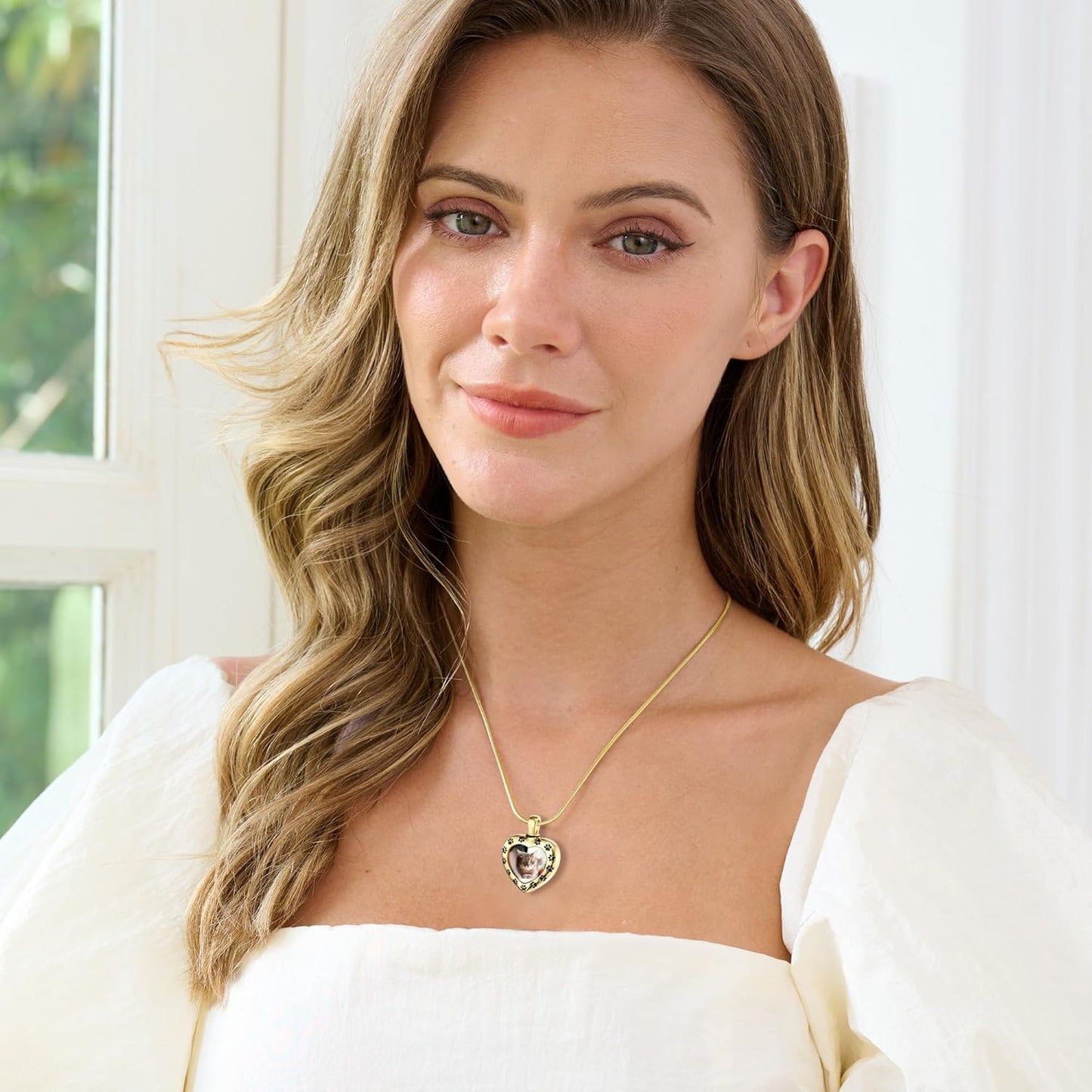 Fanery Sue Personalized Pet Ashes Necklace for Dog Cat Custom Photo&Text Pet Loss Sympathy Gift Cremation Jewelry