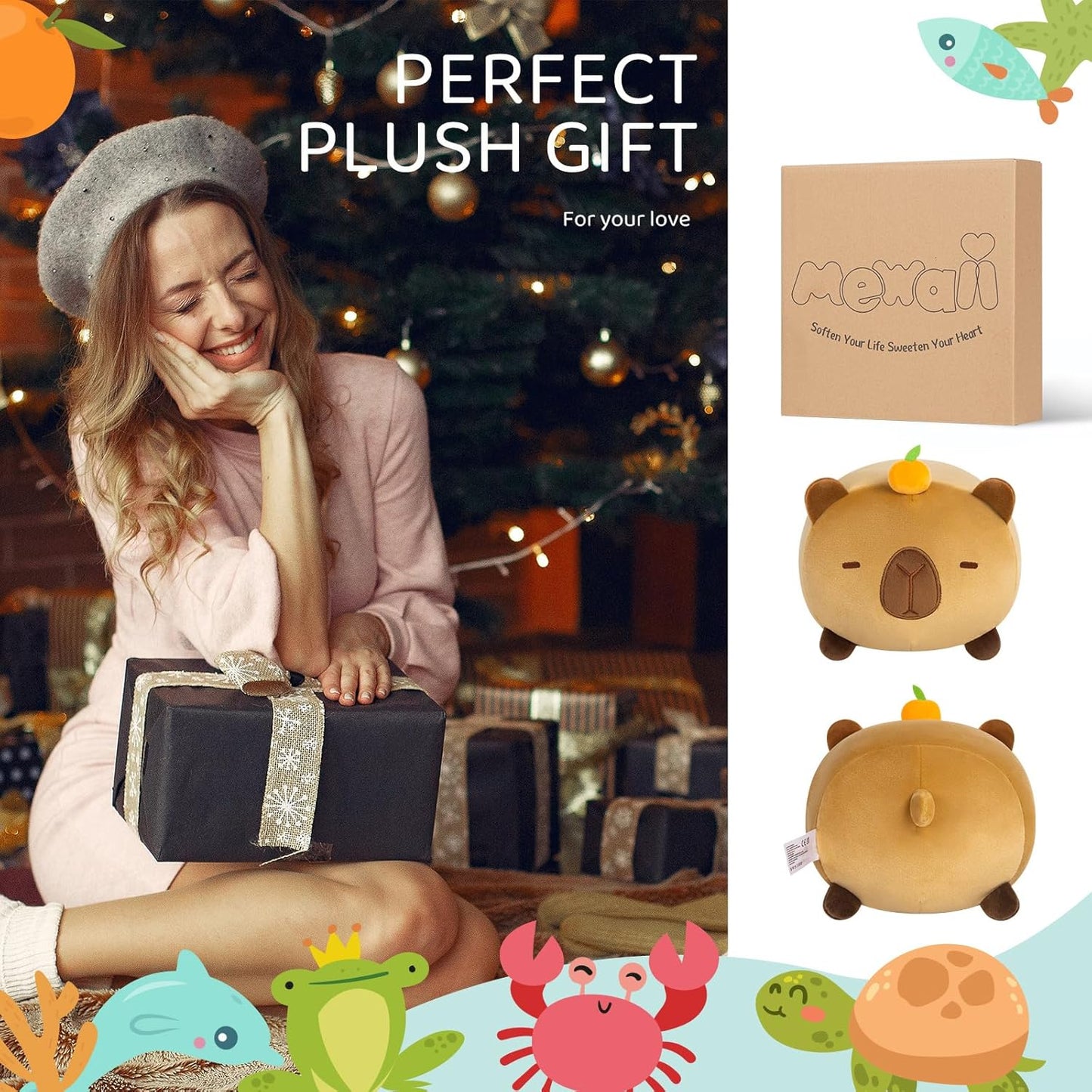 Cute Capybara Plush, Kawaii Plushies Capybara, Cute Animal Plushie, Soft Squishy Gifts for Kids & Girls (16 Inch)