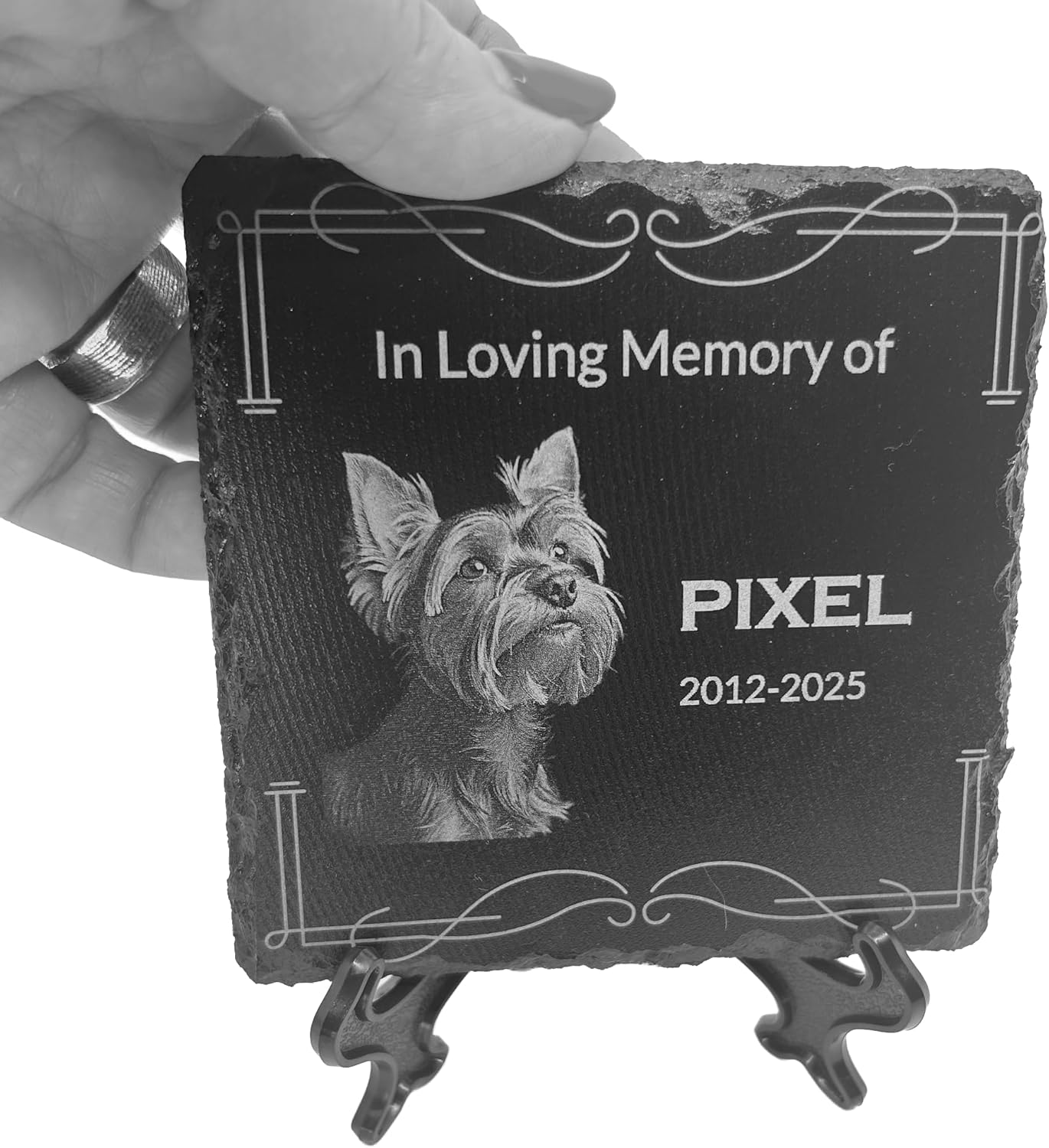 lemuria Pet Memorial Stone Dog Memorial Gifts for Loss of Dog Pet Loss Sympathy Gift Slate Grave Marker or Dog Headstone Indoor/Outdoor Rainbow Bridge Tribute for Dogs and Cats (4x4 inches)