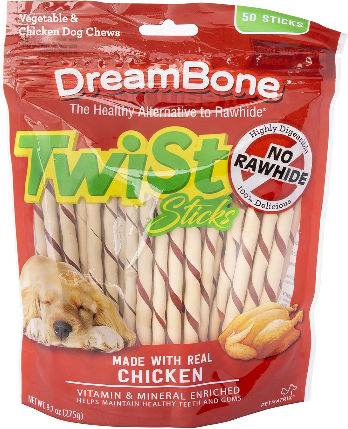 Dreambone Twist Sticks, Made with Real Chicken, Rawhide-Free Chews for Dogs, 50 Count (3 Pack)