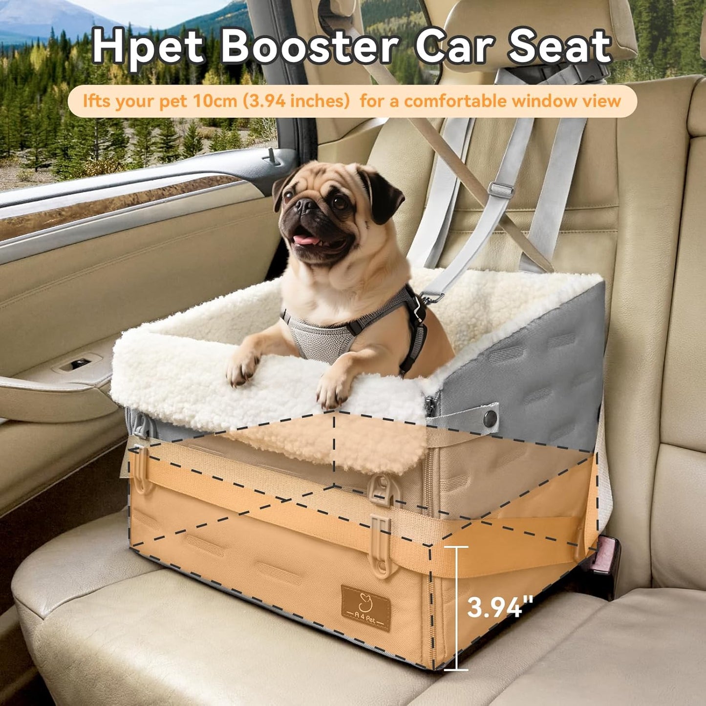 A 4 Pet Dog Car Seats for Small/Medium Dogs, Booster Car Seat with Easy-to-Install Patented Safety Buckle, Pet Seat mit Safety Leash for Dogs Under 35 Lbs