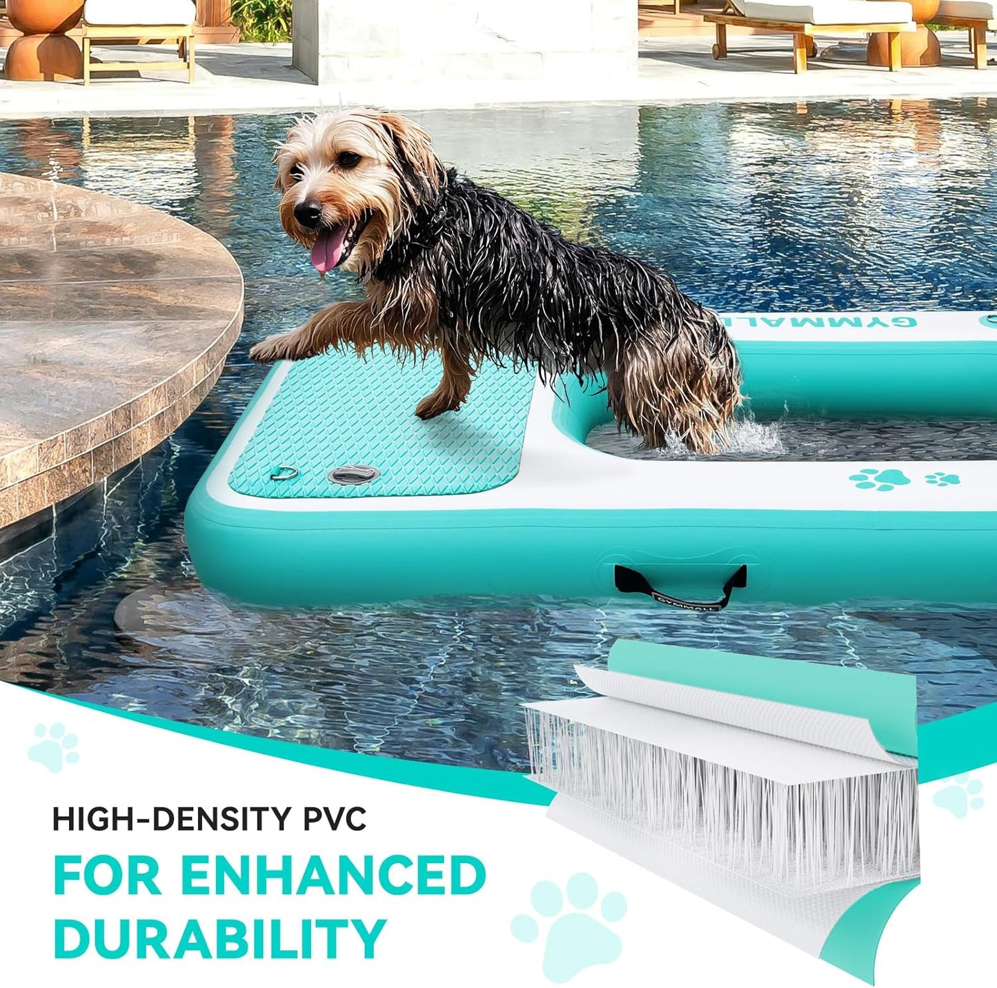 Inflatable Dog Water Ramp Pet Dock Platform Green, Pet Water Platform for Boat Pool Lake Sea, Non-Slip Safety Floating Dock for Dogs up to 200lbs, EVA Puppy Float Ramp Dog Water Ladder