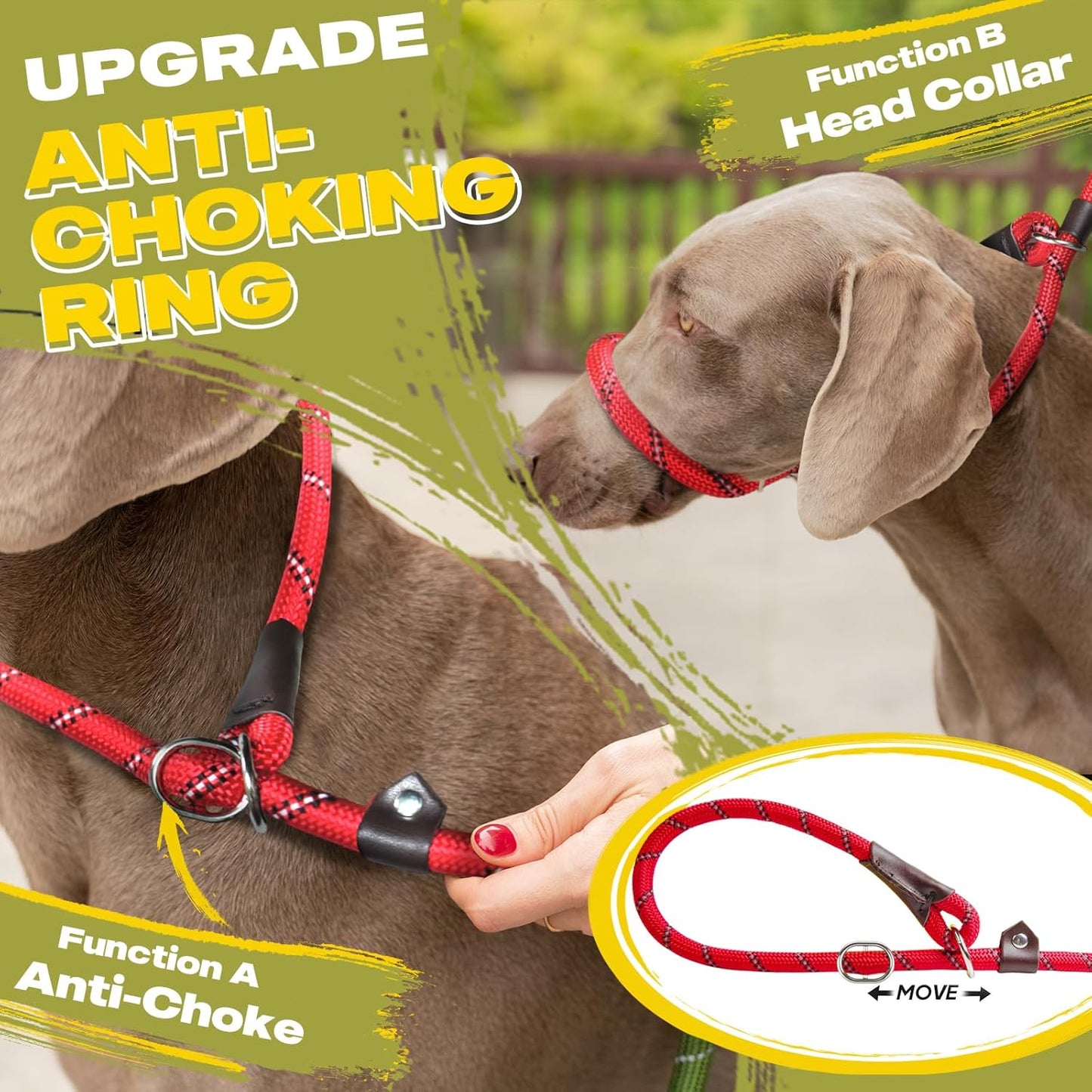 Fida Durable Slip Lead, 6 FT x 1/2" Heavy Duty, Comfortable Strong Rope for Large, Medium Dogs, No Pull Pet Training Loop Leash with Highly Reflective, Red