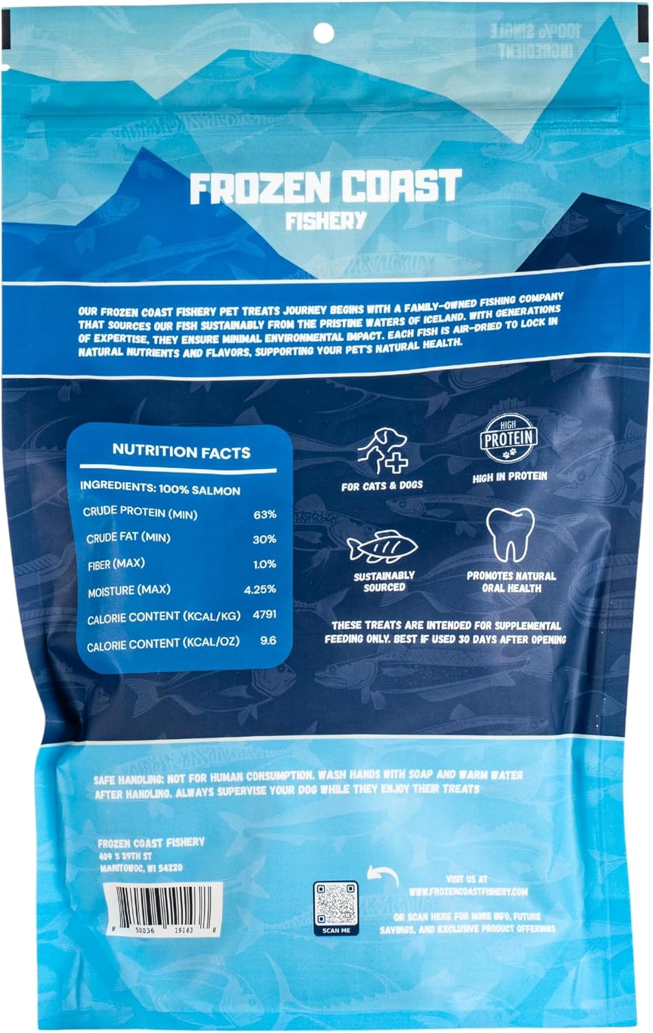 Frozen Coast Freeze-Dried Wild-Caught Salmon Cat & Dog Treats-High-Protein, Omega-3, Grain-Free (5 oz Bag)