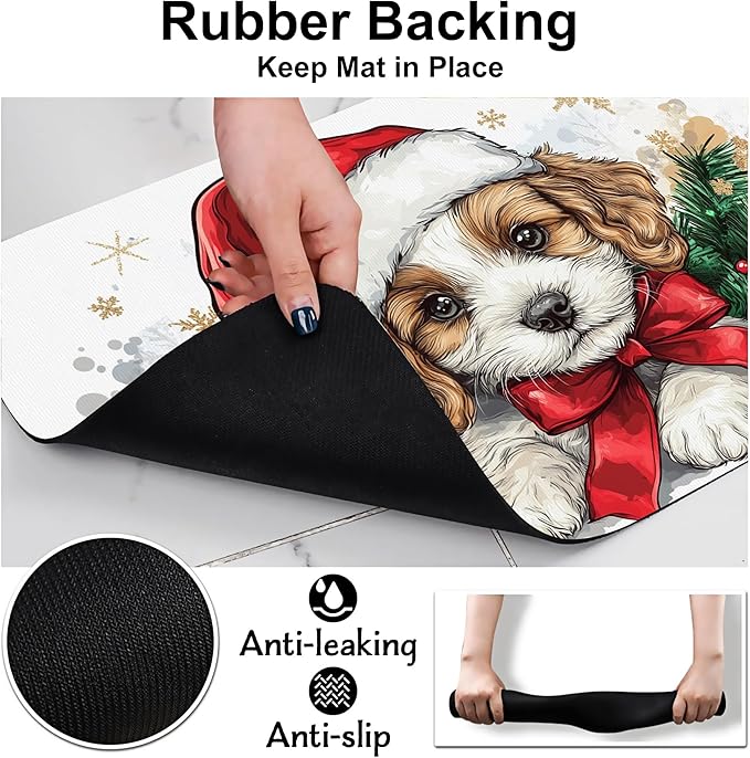 Merry Christmas Dog Dog Cat Food Mat-Absorbent Placemat for Food and Water Bowl, Waterproof Non Slip Rubber Backing Dog Food Mats for Floors, Pet Supplies 12 * 20 inch
