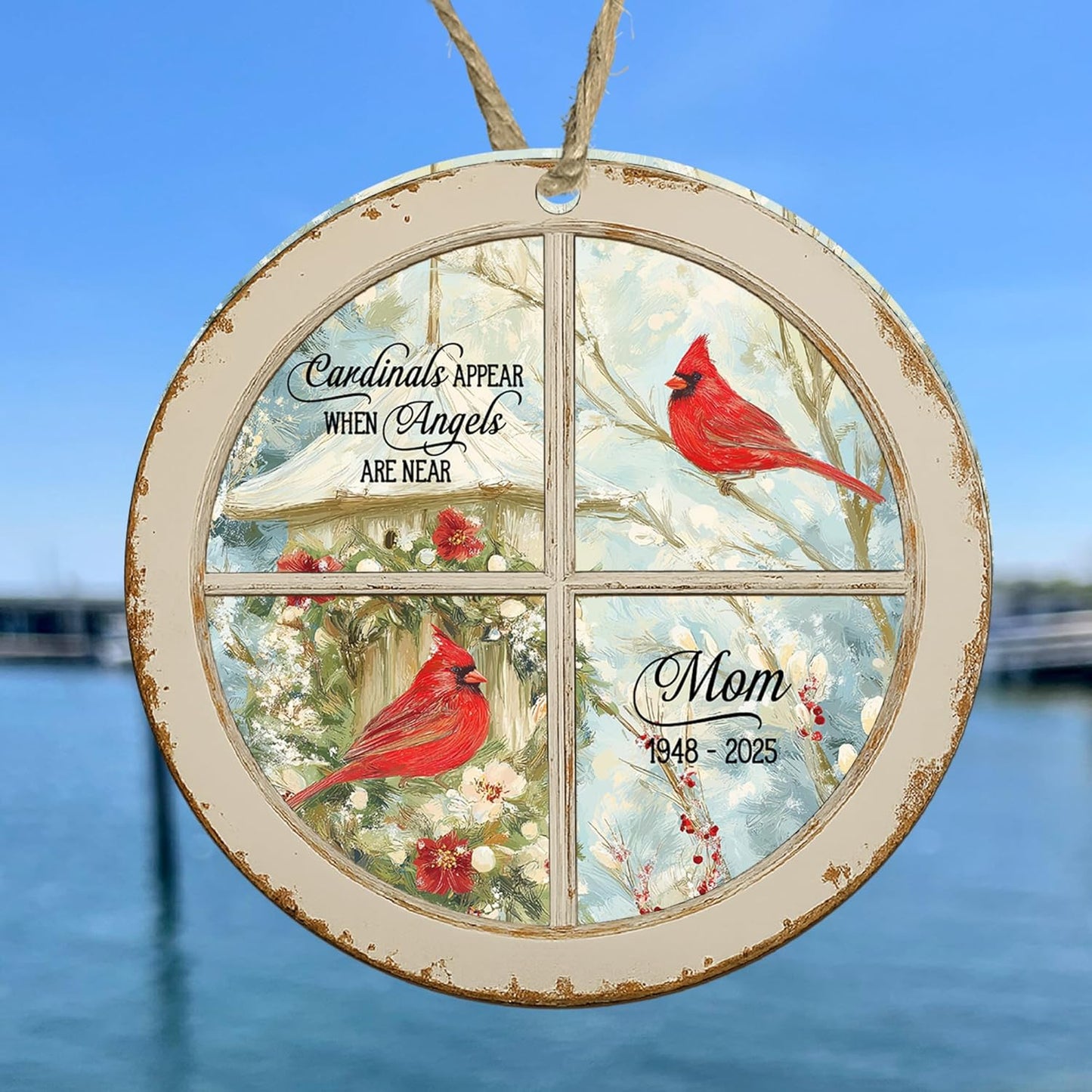 Personalized Cardinal Memorial Suncatcher – Custom Round Window Sun Catcher with Name & Years – “Cardinals Appear When Angels are Near” Hanging Ornament – in Memory of Mom, Dad, or Loved One Gift