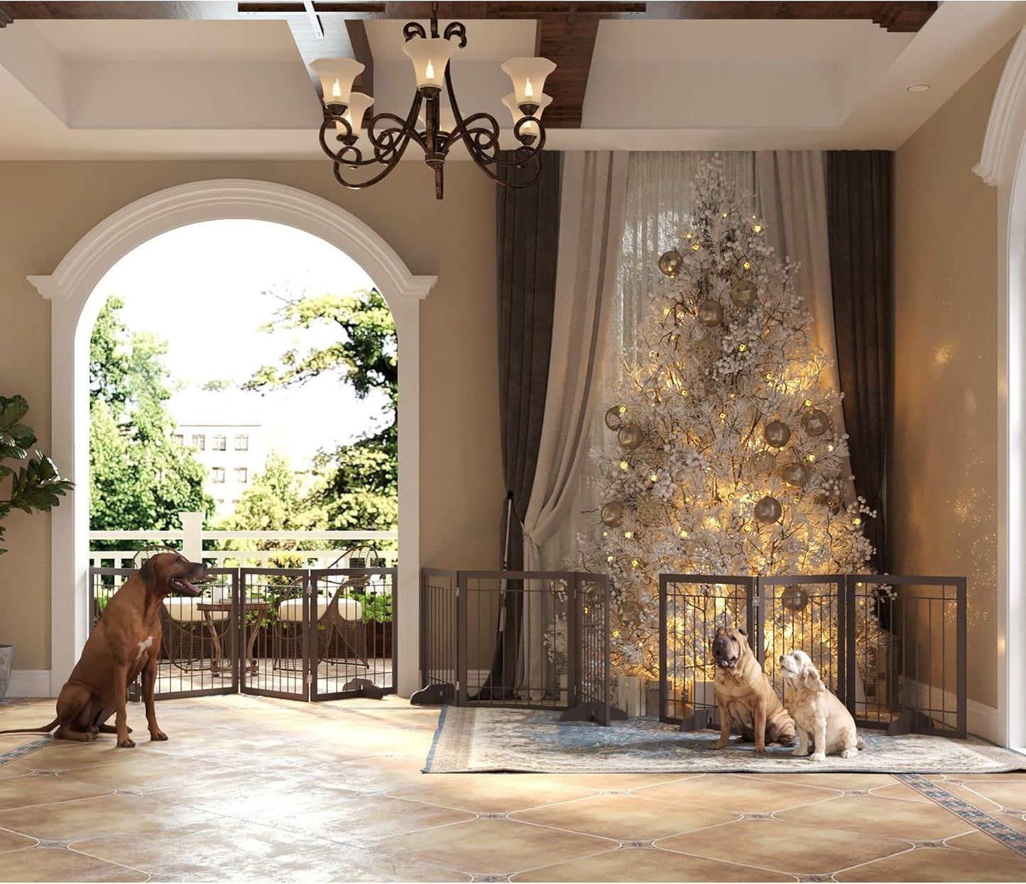 JSB 72-inch Extra Wide 28-inch Tall Dog gate, Freestanding Pet Gate for Halls, Stairs & Home, Pet Puppy Safety Dog Fence with 2PCS Support Feet (Espresso)