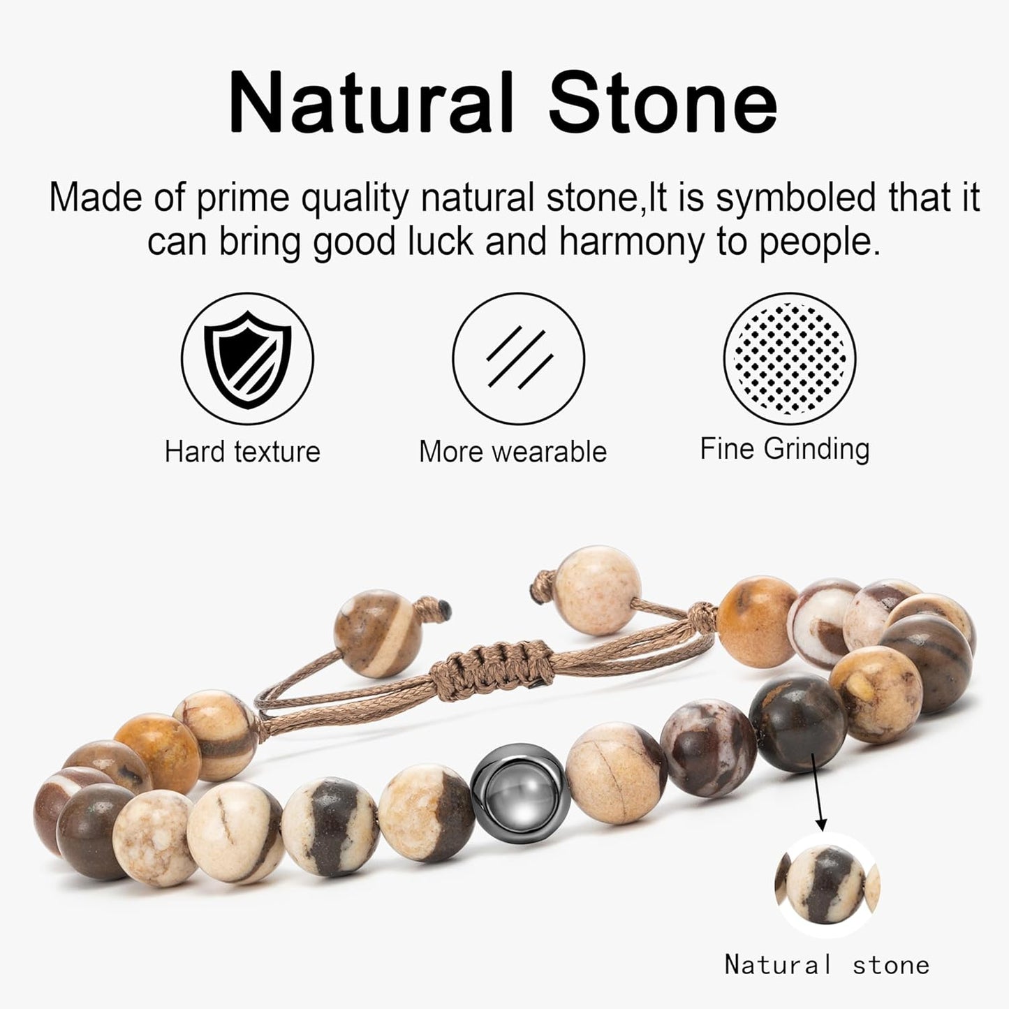 EMIRISTIC Custom Photo Bracelet - Personalized Picture Natural Stone Cuban Chain Bracelet - Any Special Day Gifts