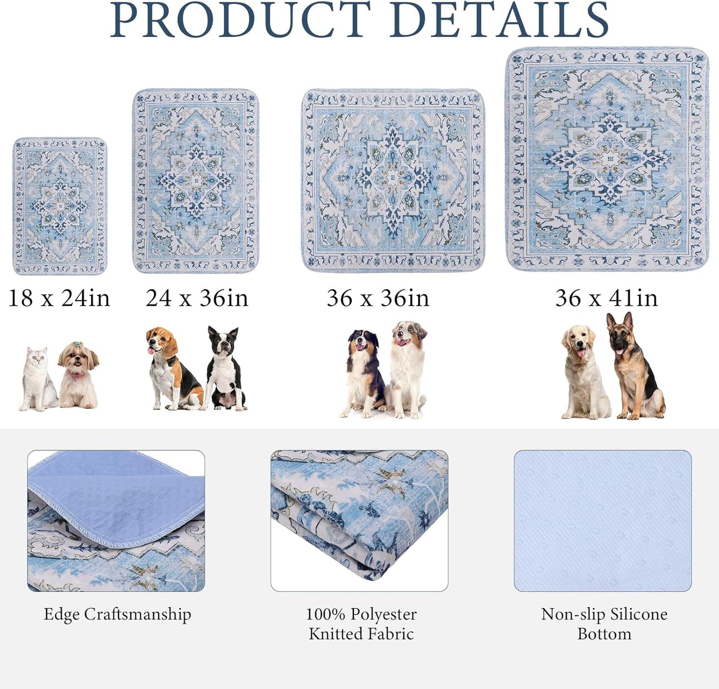 Homimp Washable Pee Pads for Dogs,2 Pack Reusable Puppy Pads Waterproof,Absorbent and Leakproof Dog Pee Pads,Non Slip Puppy Training Pads, Pet Mat for Floor, Crate, Couch, Whelping,Blue, 36"x36"