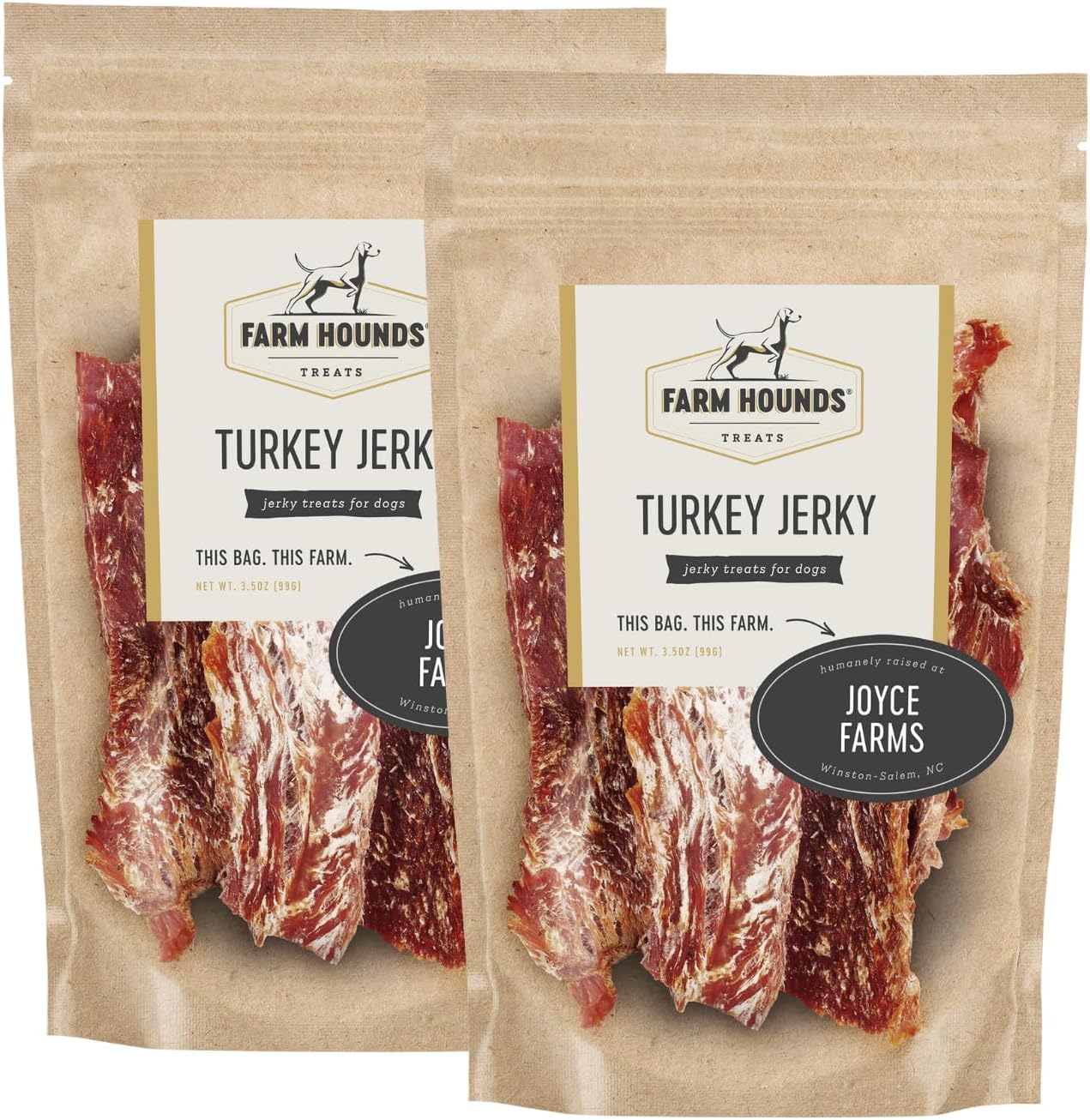 Farm Hounds - Premium Natural Turkey Jerky for Dogs - 100% Humanely Raised Turkey - Break-to-Size - Great for Training & Treats - No Added Fillers - Made in USA - 3.5 oz - 2 Pack