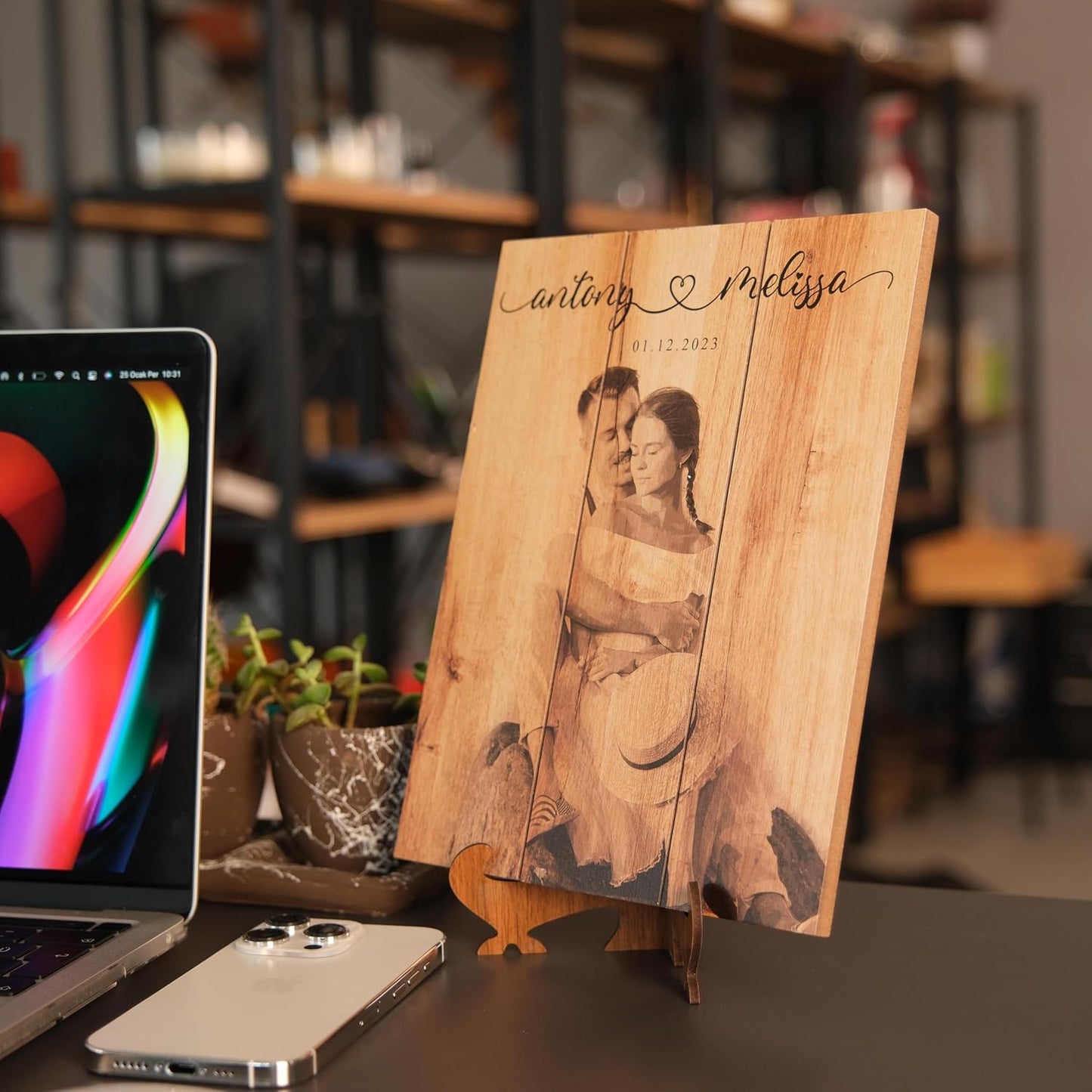 Personalized Wooden Photo Print from Your Picture, Custom Rustic Wall Art for Couples, Engraved Wood Picture Print, Wedding or Engagement Gift, Custom Photo on Wood