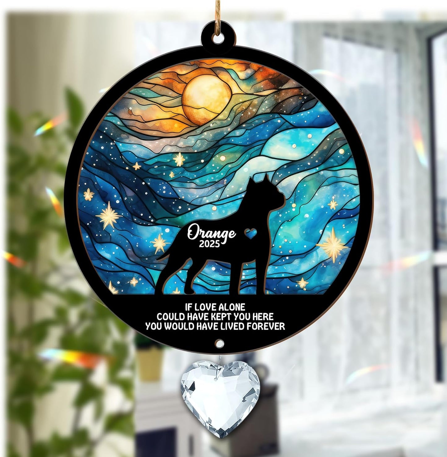 Custom Dog Memorial Suncatcher, Personalized with Name, Custom Pet Loss Suncatcher, Gifts for Dog Lovers, Loss of Pet Sympathy Gift, Memorial suncatcher