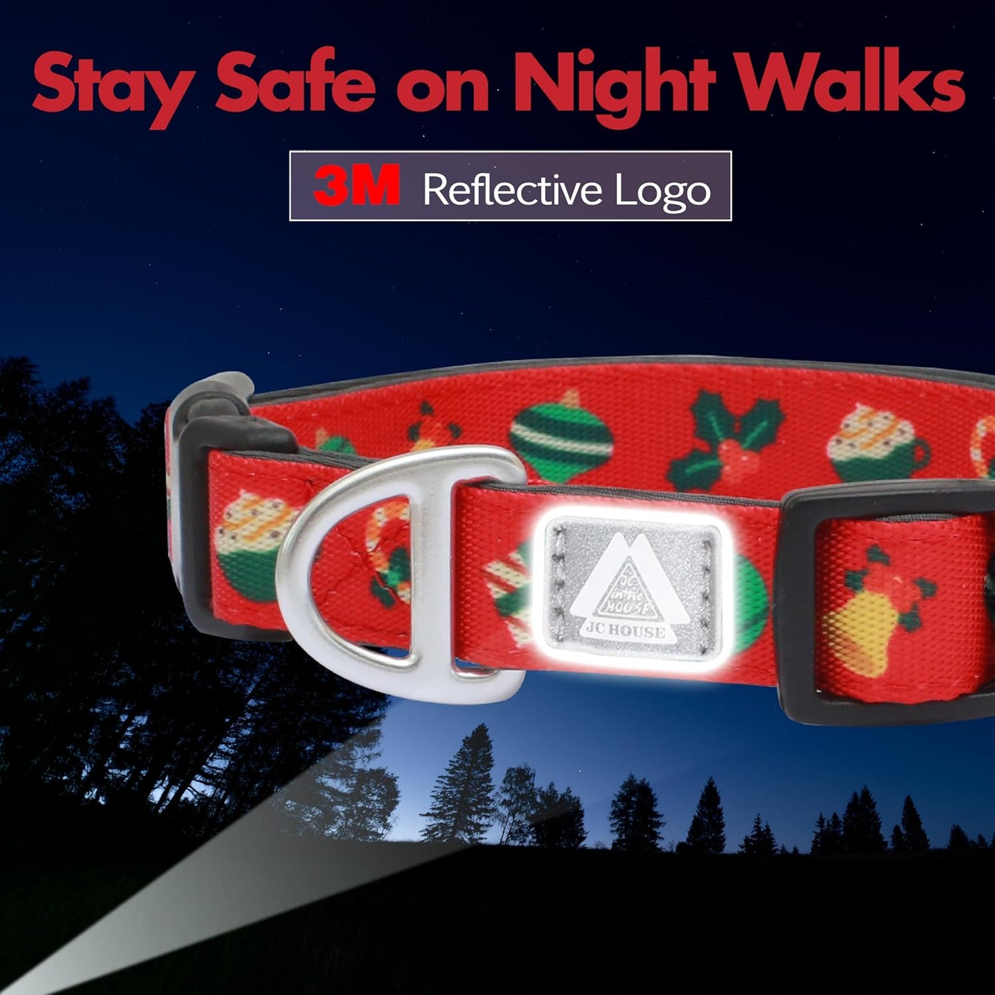 Christmas Dog Collar, Cute Holiday Red Collars for Girl & Boy, Reflective,Soft Padded Neoprene,Fully Adjustable,Durable & Lightweight Medium Dog Collar, (Christmas, M)