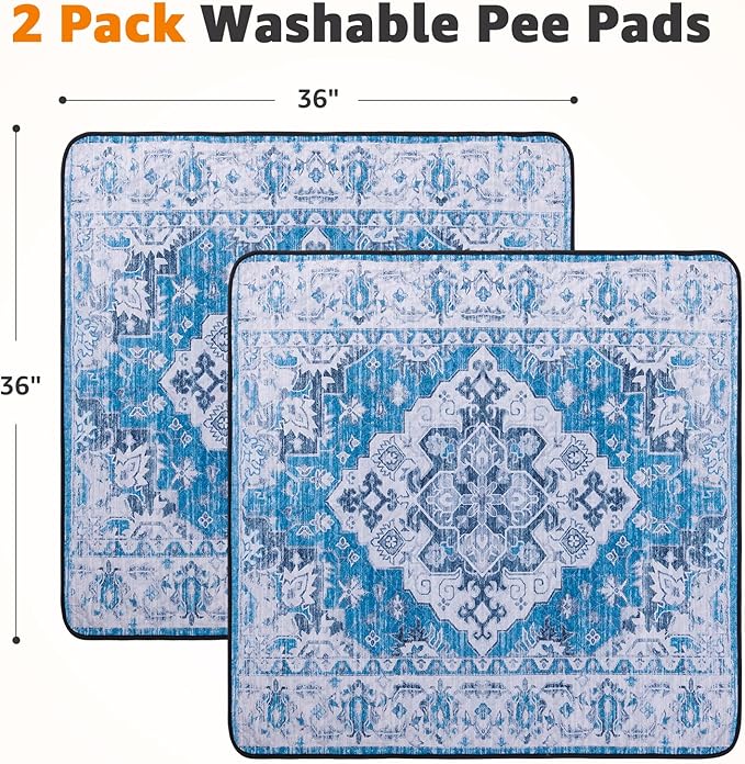 LOOBANI Washable Pee Pads for Dogs, 2 Pack Super Absorbent Reusable Puppy Pads Leakproof Dog Traning Pads, Waterproof Non-Slip Whelping Pad for Floor, Playpen, Crate, Couch-36 x36 (Blue)