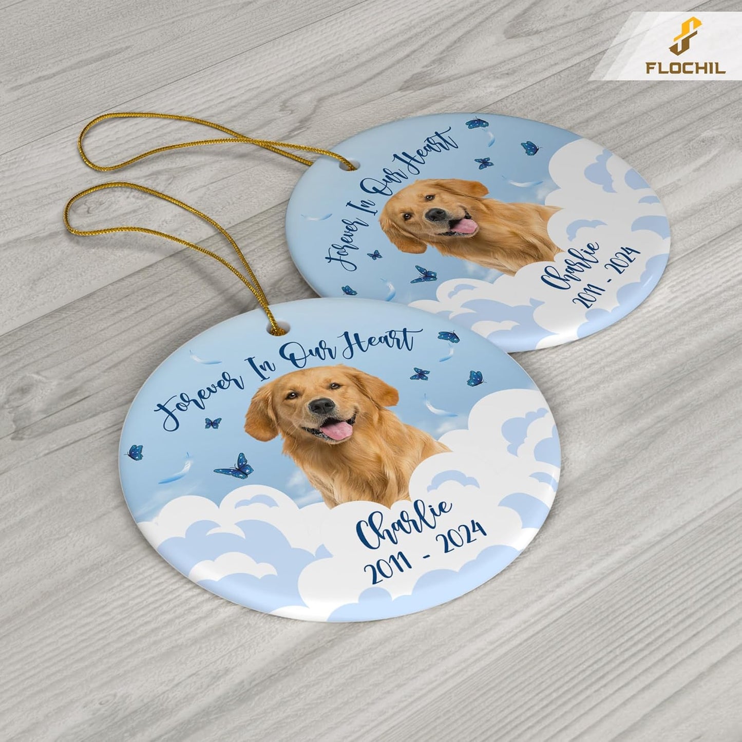 FLOCHIL Personalized Dog Memorial Christmas Ornaments, Custom Dog Christmas Ornaments with Name Photo, Pet Memorial Ornament, Gift for Pet Lovers