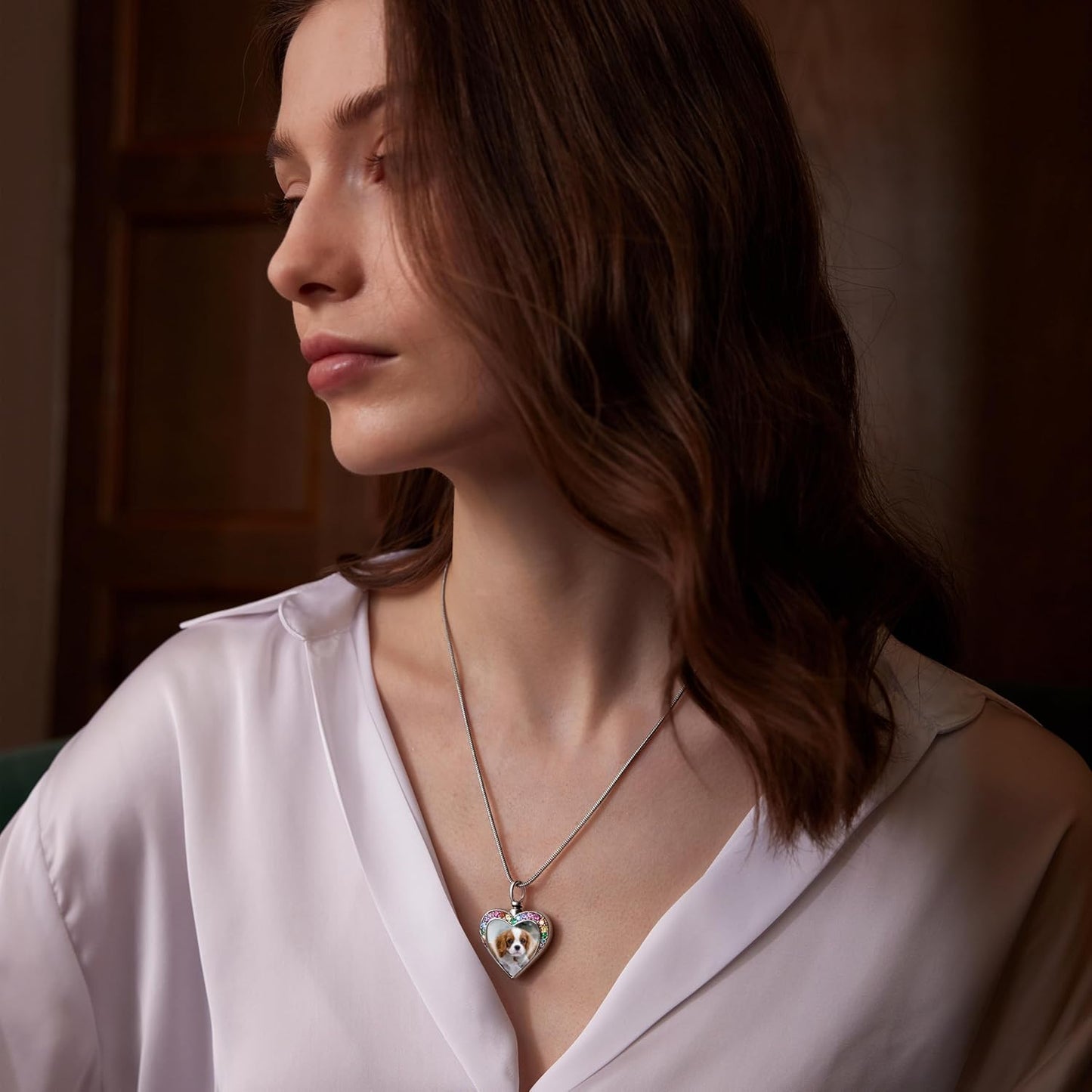 Fanery Sue Personalized Pet Ashes Necklace for Dog Cat Custom Photo&Text Pet Loss Sympathy Gift Cremation Jewelry