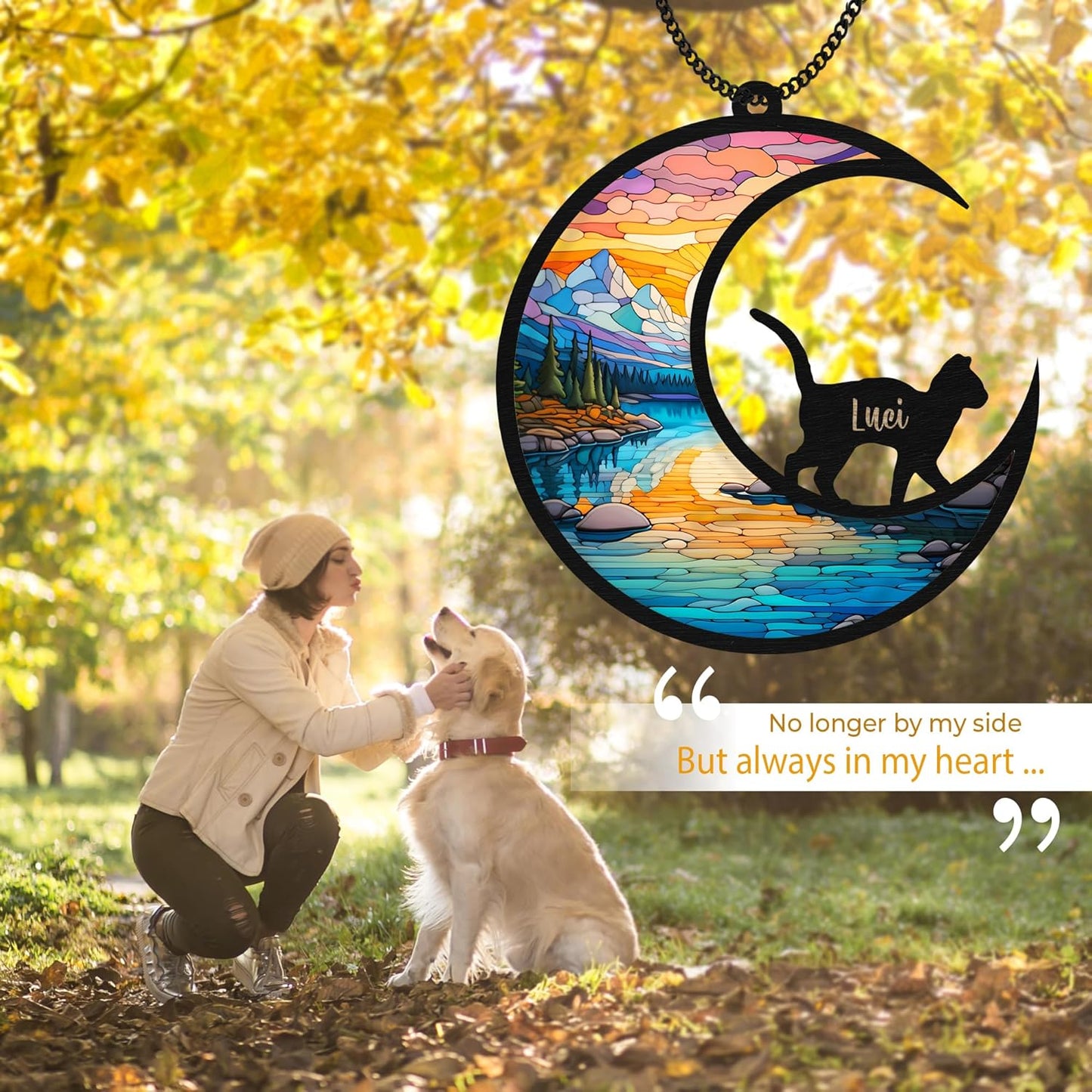 Personalized Cat Memorial Suncatcher Custom Name Shapes Pet Ornament Window Car Hanging Sympathy Gift for Loss of Cats Bereavement Keepsake Remembrance Gifts for Cat Lovers