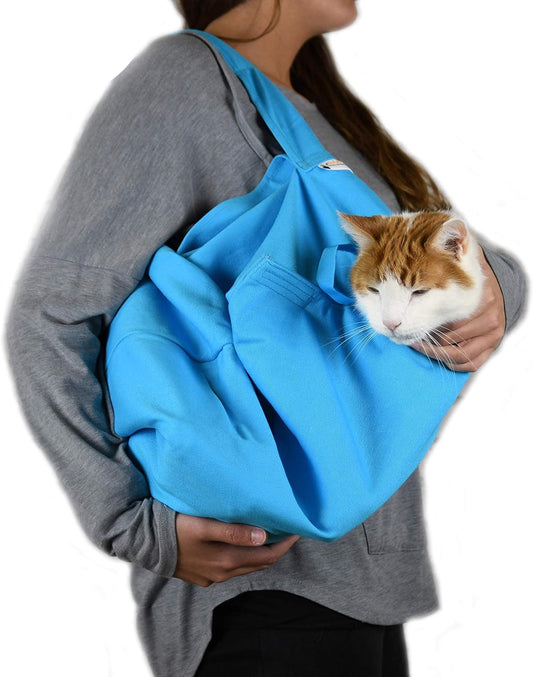 Cat-in-the-Bag Cozy Comfort Carrier - Extra Small Light Blue Cat Carrier Soft and Pet Carrier Administration, Grooming, Vet Visits, Dental Care, and Nail Trimming