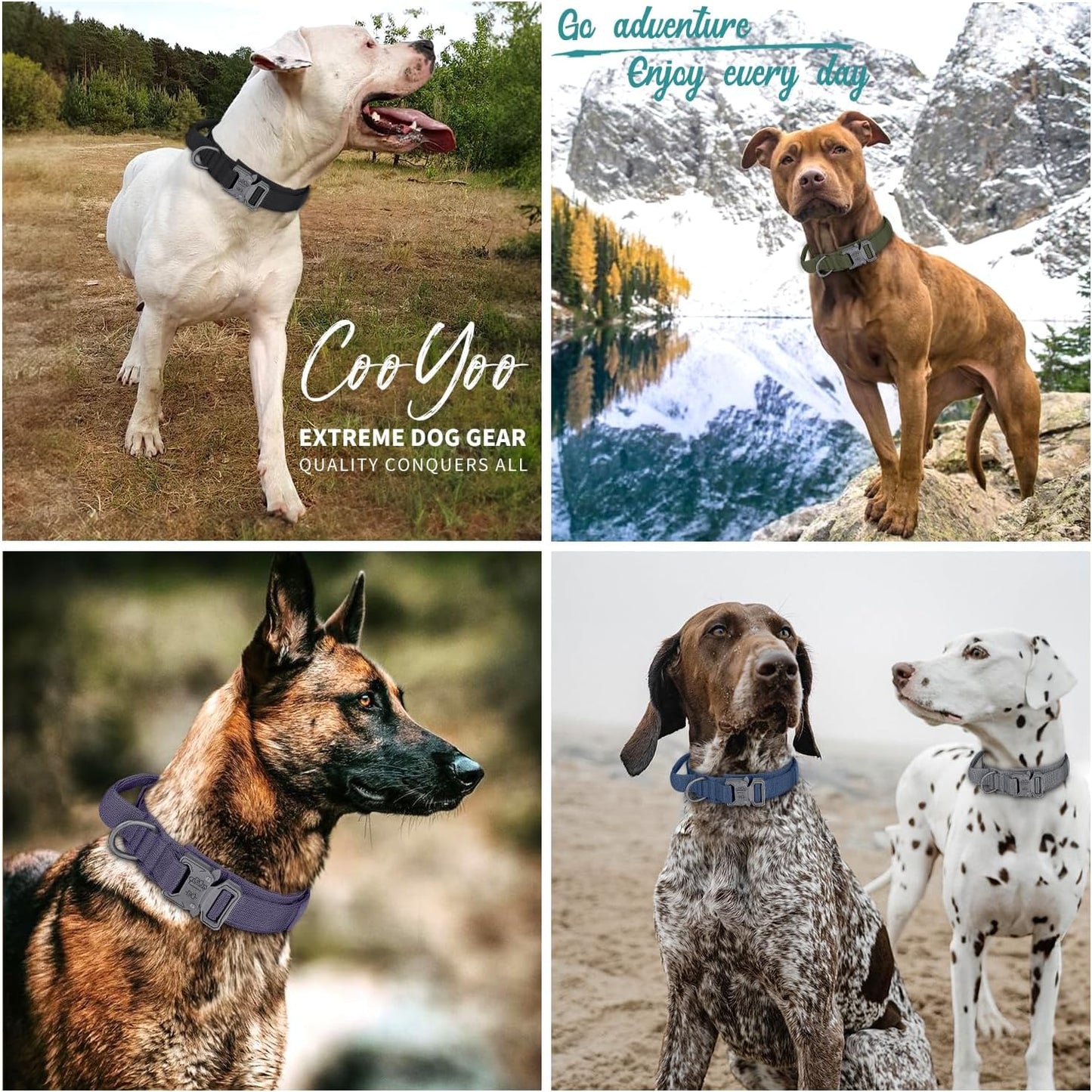 COOYOO Dog Collar,3 Piece Set Tactical Dog Collars, Adjustable Military Training Nylon Dog Collar with Control Handle and Heavy Metal Buckle for Medium and Large Dogs