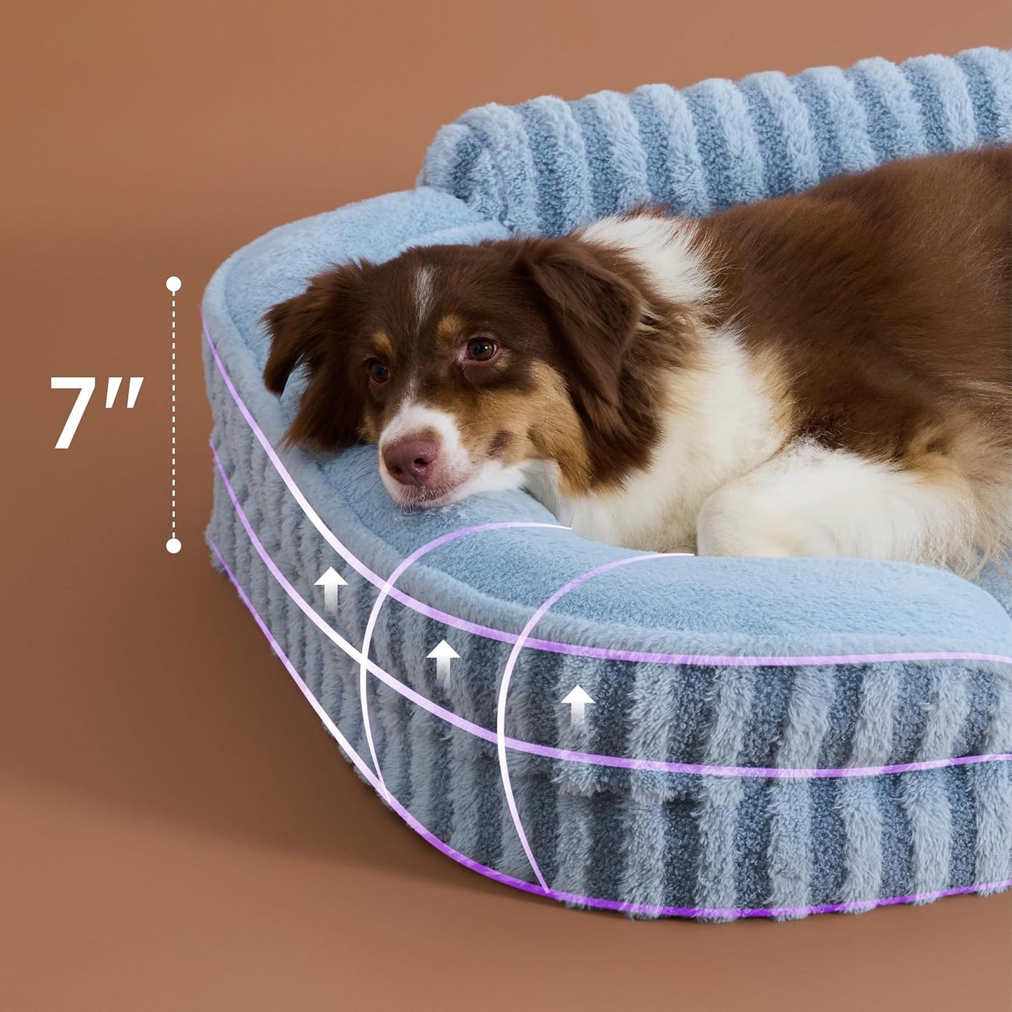 LE SURE Cute L-Plus Dog Beds, Orthopedic Waterproof Large Pet Bed with Sides, High Back Non-Slip Bottom and Egg-Crate Foam Dog Couch Sofa with Washable Removable Cover, Blue
