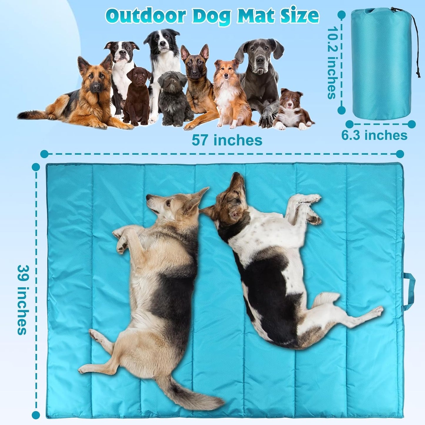 BWOGUE Large Outdoor Dog Bed Mat, Portable Waterproof Camping Dog Mat, Washable Dog Travel Mat with Carry Bag for Medium and Large Dogs Sleeping, 57"X39"（Blue）