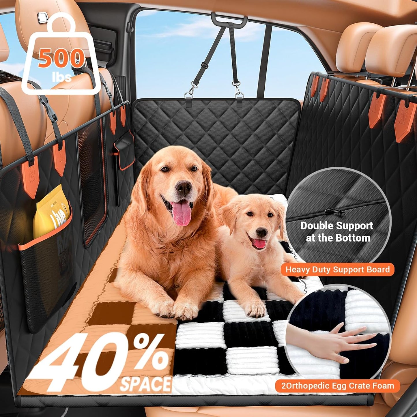 Hard Bottom Car Seat Cover for Dog swith Removable Soft Blankets,Scratch-Proof and Anti-Slip Car Dog Hammock for Large Dogs White for Crew Cab Trucks F150