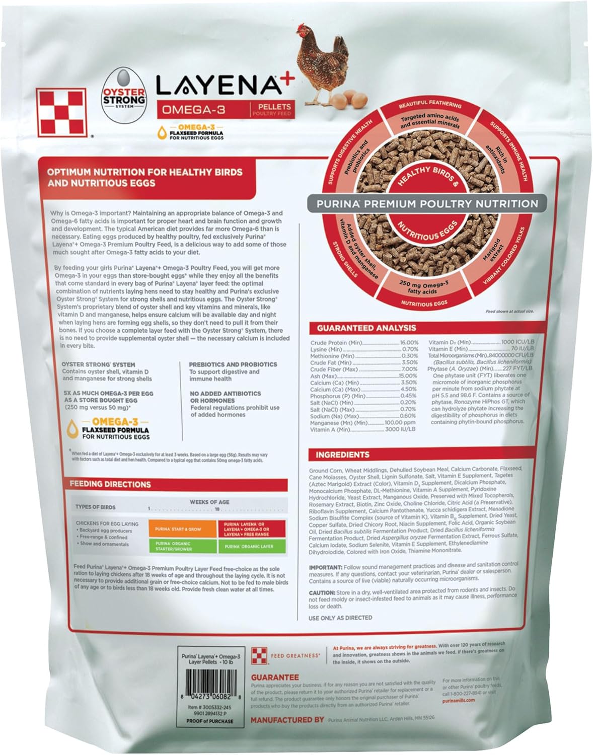 Purina Layena+ | Nutritionally Complete Layer Hen Feed | Omega 3 Formula - 10 Pound (10 lb) Bag