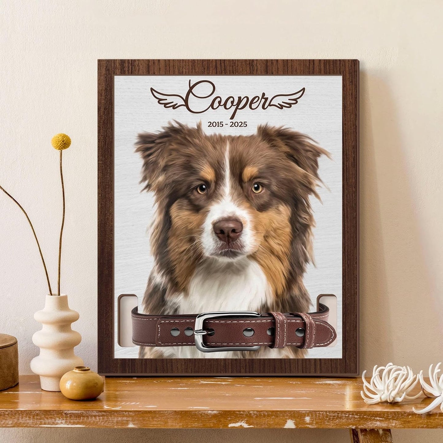 Custom Dog Memorial Collar Holder Sign – Personalized Pet Portrait with Collar Holder, Dog Sympathy Gift, Custom Pet Loss Collar Holder, Pet Memorial Keepsake for Dog Lovers