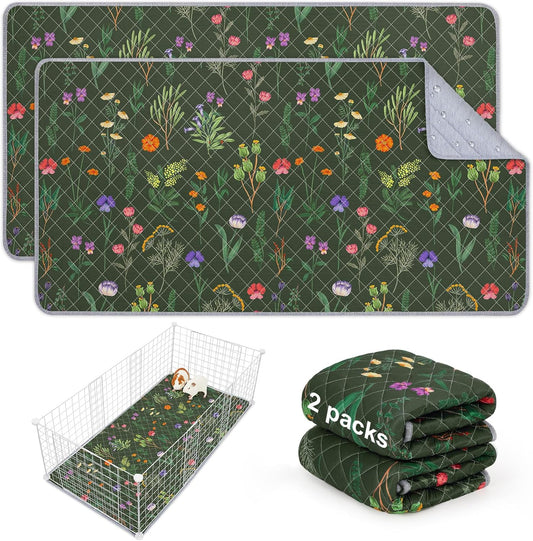 Bienbee Guinea Pig Bedding, 2 Pack 47" x 24" Reusable Guinea Pig Cage Liner Waterproof and Absorbent Small Animal Bedding Washable Guinea Pig Pee Pads for Small Pet Hamster Rabbit Squirrel, Green