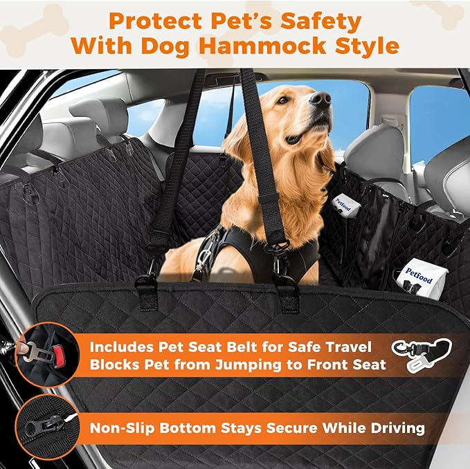 KingCamp Dog Car Seat Cover for Back Seat, Waterproof Scratch Proof Dog Hammock with Hard Bottom 600D Heavy Duty Nonslip Durable Seat Protector with Mesh Window for Cars, SUV, 64" x 54"