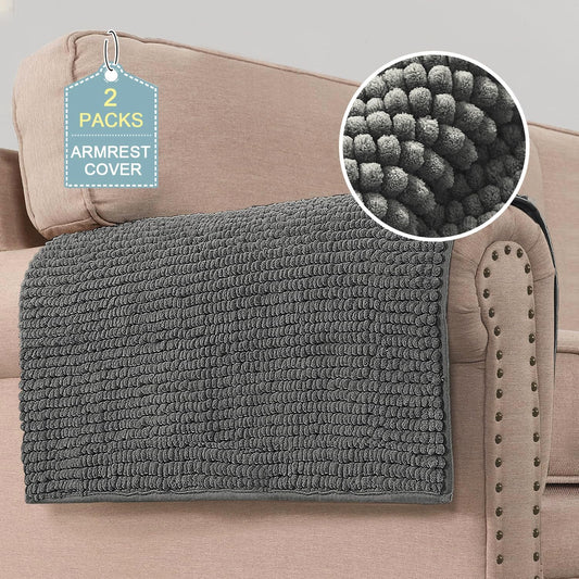 H.VERSAILTEX Plush Chenille Couch Armrest Cover 2 Packs Thick and Soft Sofa Covers Furniture Protector Cover for Pets (27.5" x 27.5", Grey)