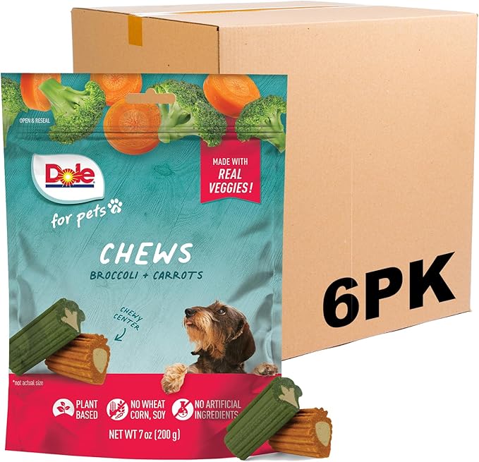 Dole for Pets Freshly Fetched Dog Chews, Assorted Broccoli & Carrot Flavor Dog Treats | Flavored with Real Veggies, No Wheat, Corn, Soy, Artificial Flavors, Colors, or Preservatives, 7 Ounce - 6 Pack