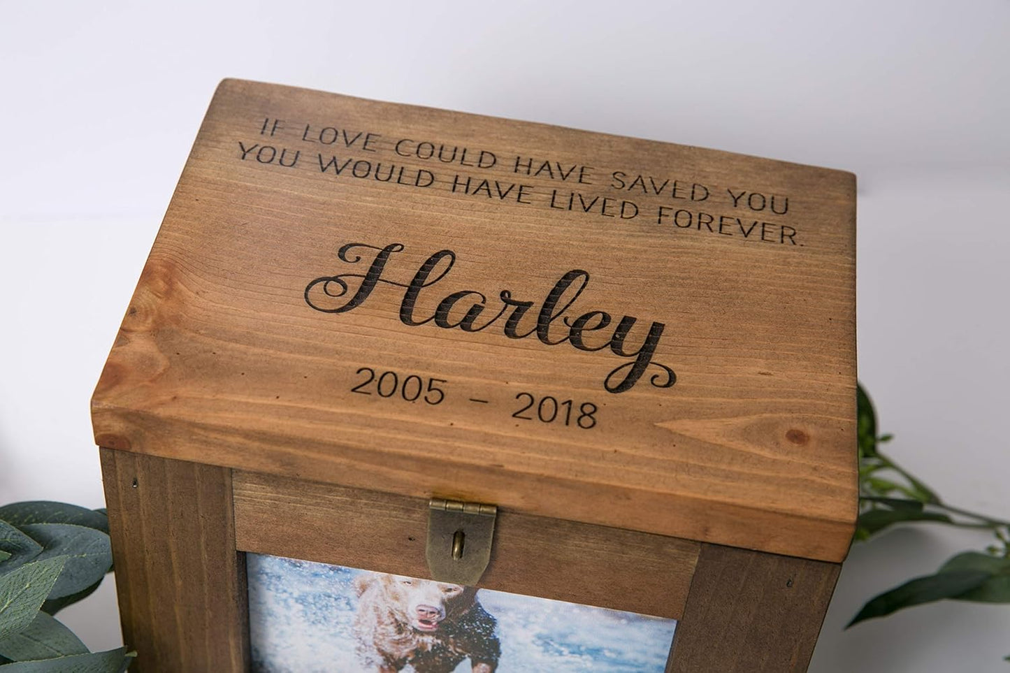Personalized Pet Memory Box Urn with Name,Quote or Poem - Memorial Photo Frame Chest Picture Keepsake