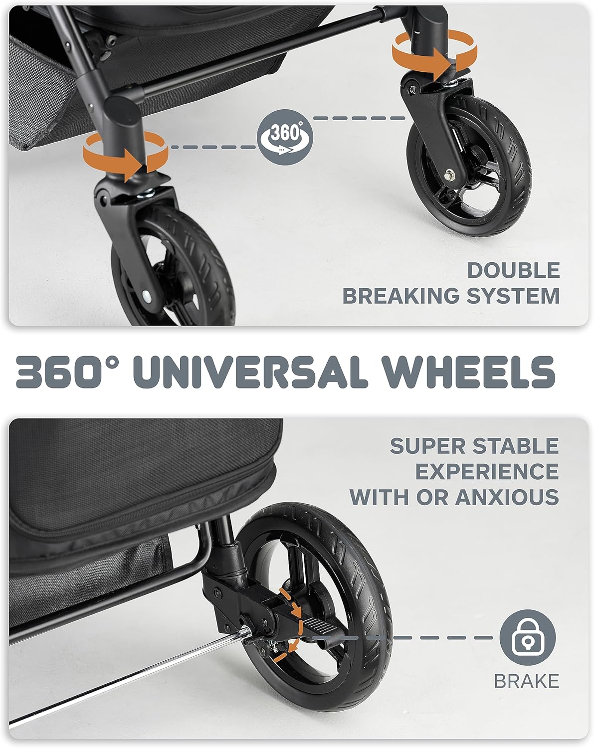 Medium Dog Stroller for Large Dogs, pet Stroller for Medium Dogs Up to 66lbs, All-Terrain with Adjustable Handle & Canopy, Sun Shades, Storage Organizer, Waterproof Oxford Fiber