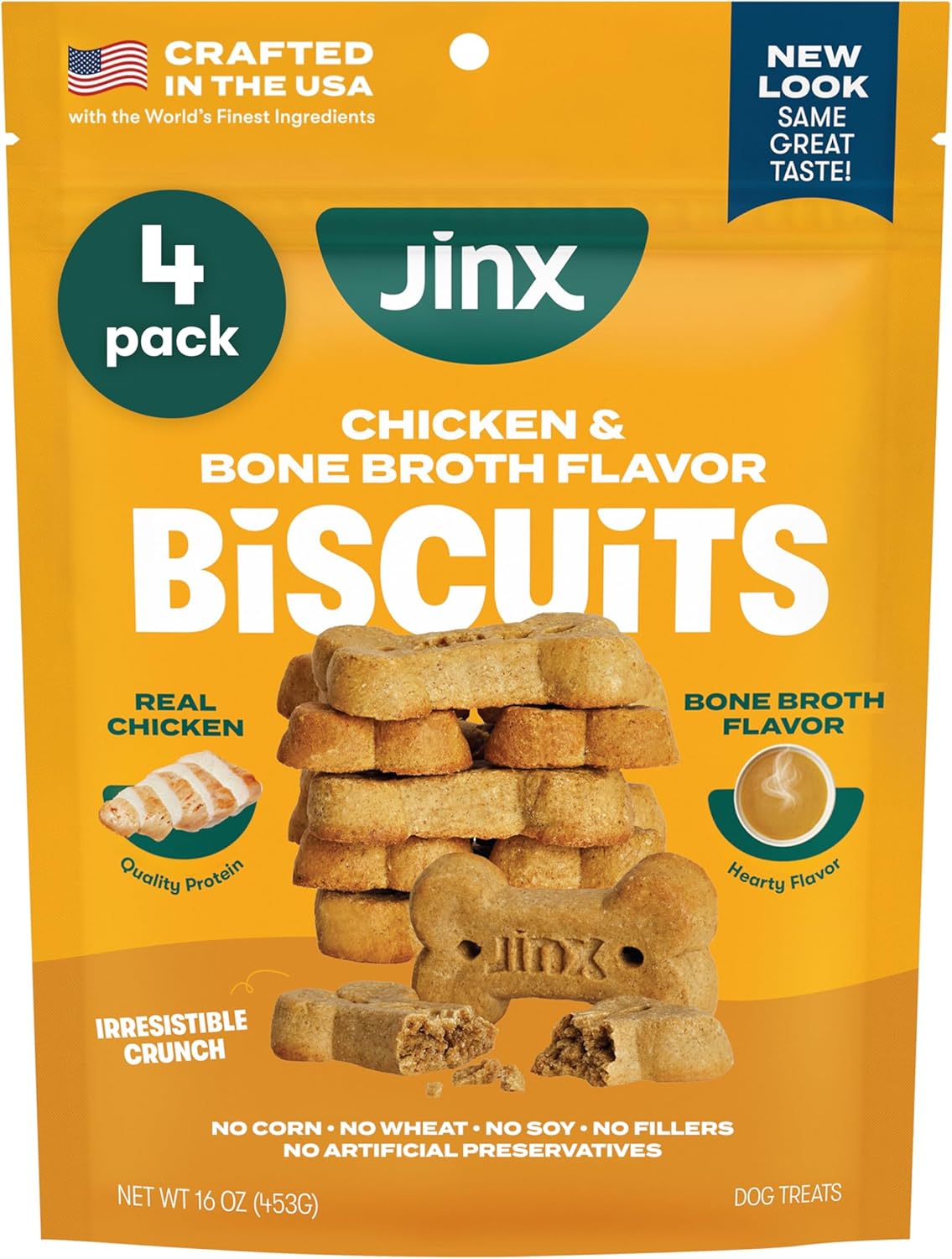 Jinx Oven-Baked Chicken Bone Broth Biscuit Dog Treats - Crunchy, All Natural, Superfood-Rich with Cage-Free Chicken, Dog Biscuits for Puppies, Adults & Seniors - 16oz