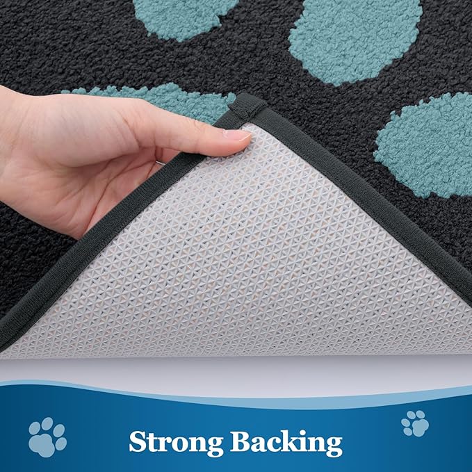 Buganda Dog Door Mat for Muddy Paws, Absorbent Dirt Trapper Washable Indoor Doormats, Non Slip Low-Profile Mud Mat for Dogs, Front Entrance Doormat for Inside Floor (30x20 Inches, Dark Grey and Blue)