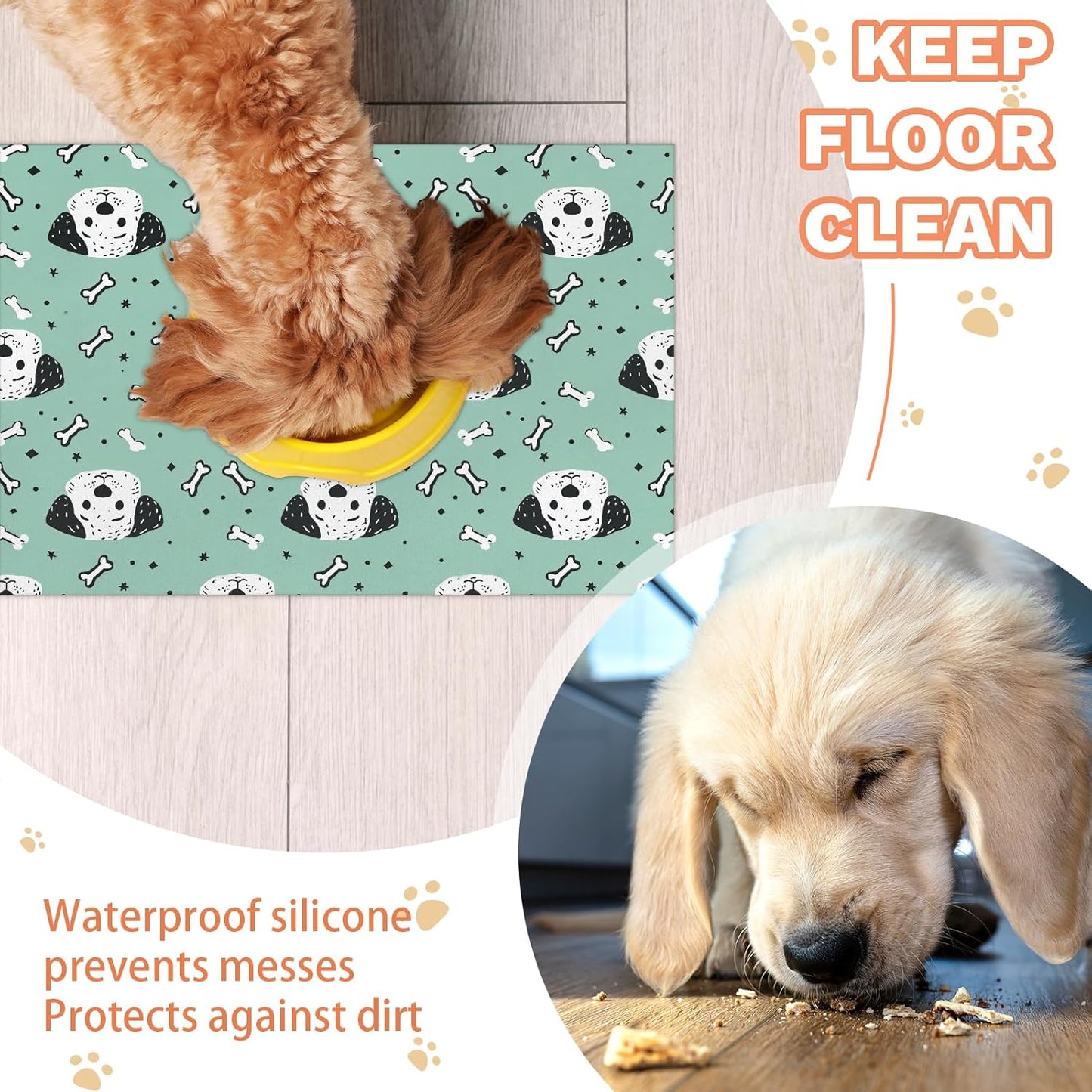 Dog Food Mat Absorbent Dog Cat Bowl Mat for Food and Water, Quick Dry Pet Feeding Placemats Non-Slip Feeding Mats Pet Supplies, Dog Bone, 24" x 32"