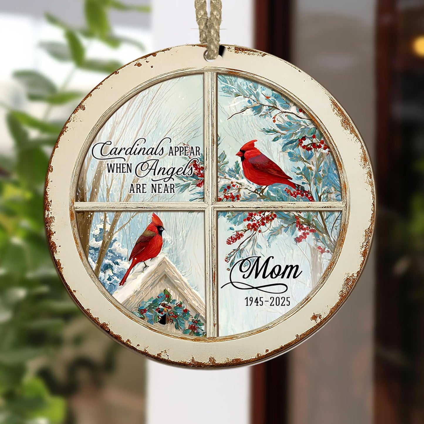 Personalized Memorial Window Suncatcher – “Cardinals Appear When Angels are Near” – Custom Red Bird Ornament with Name & Year – Sympathy Gift for Loss of Mom, Dad, Grandparent or Loved One