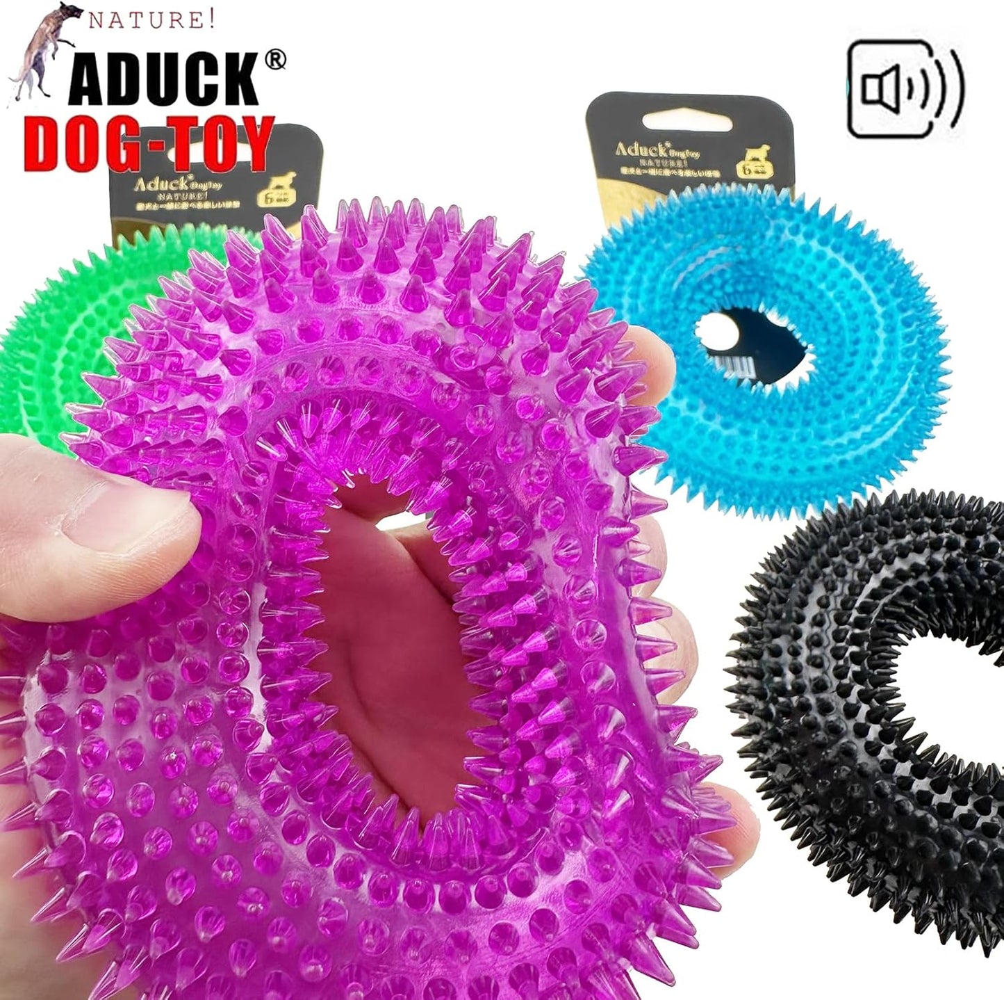 ADUCK Dog Squeaky Chew Toys for Aggressive Chewers, Small Medium Large Dogs Teeth Cleaning Soft Natural Rubber Float Toy for Indoor Outdoor Water Pool, Donut Ring Design 4.92 inch, Pack of 4