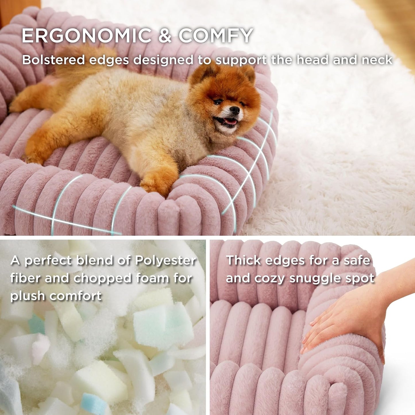 Bedsure Washable Dog Bed for Medium Dogs - Cute Furry Puppy Beds, Rectangle Orthopedic Corduroy Fleece Pet Beds with Removable Zipper Cover, 30x24x8inches, Blush Pink