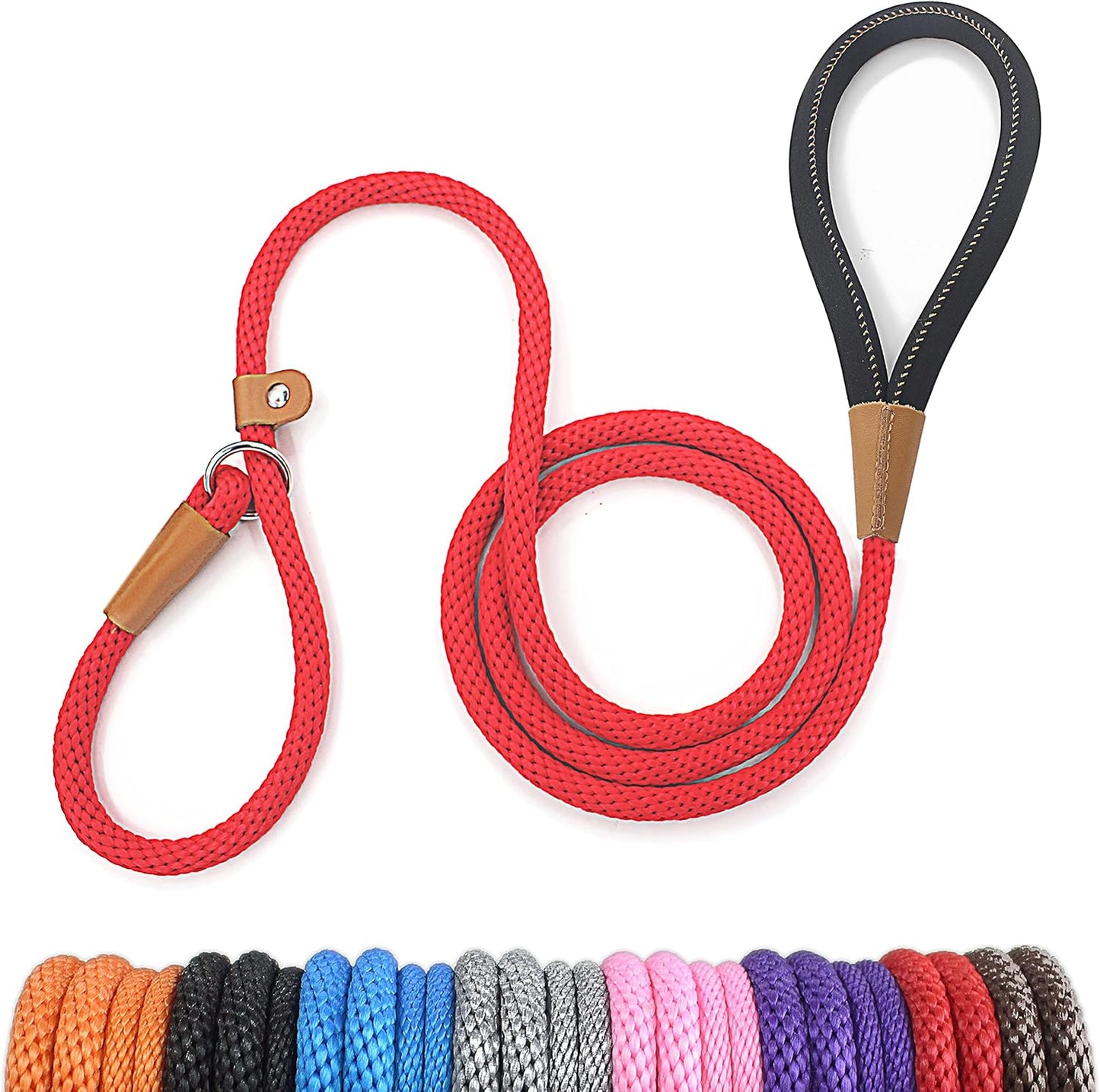 lynxking 6 FT Dog Leash Slip Lead 2 Pack Strong Heavy Duty Braided Dog Training Leash No Pull Training Lead Leashes for Medium Large and Small Dogs