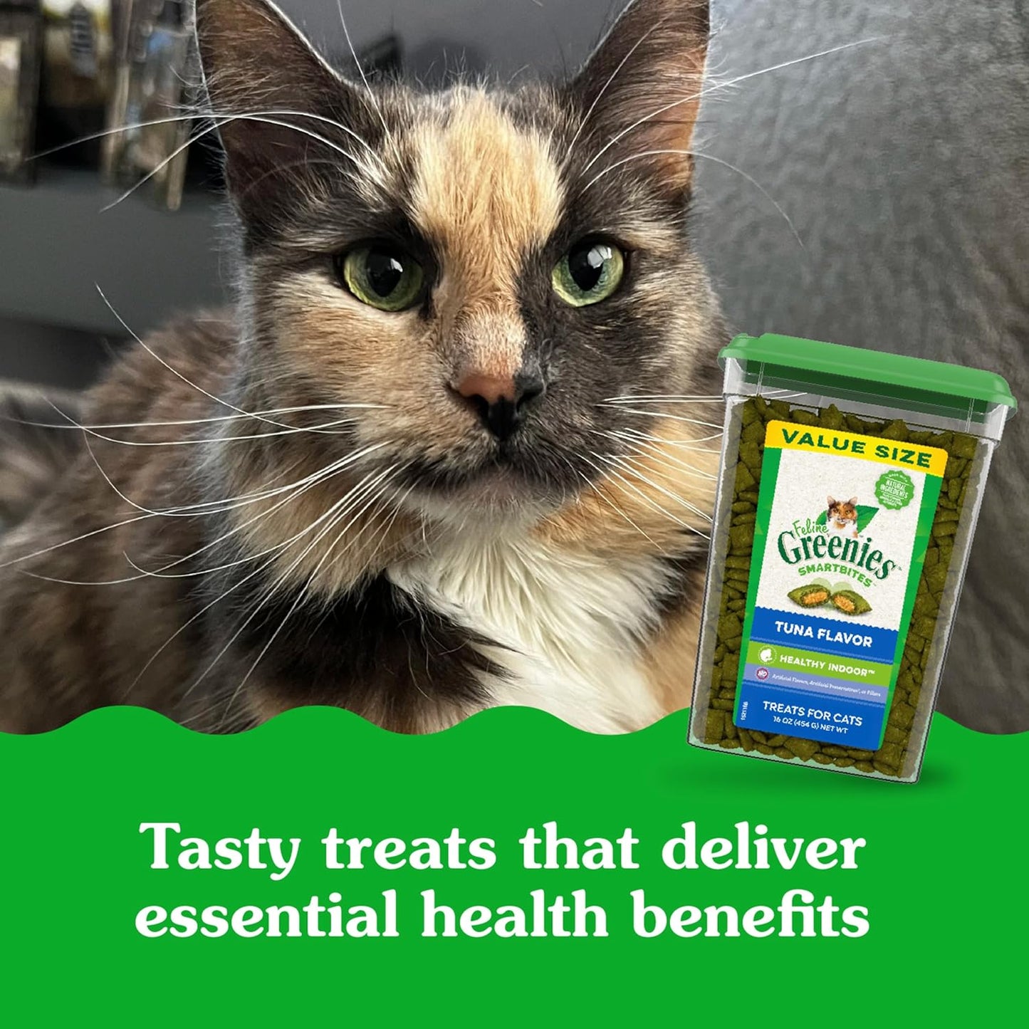 Greenies Feline Smartbites Healthy Indoor Cat Treats, Tuna Flavor, 16 oz. Tub